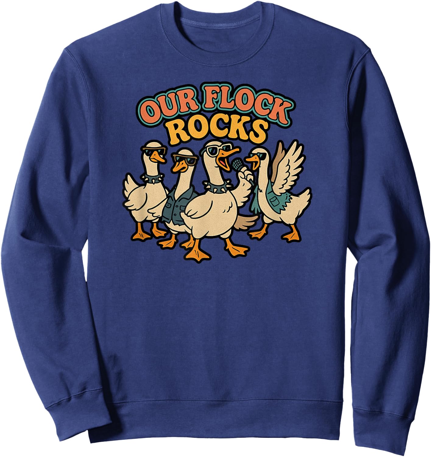 Our Flock Rocks, Punk Geese, Bird Group Vacation Fun Sweatshirt - Sweatshirt | Navy