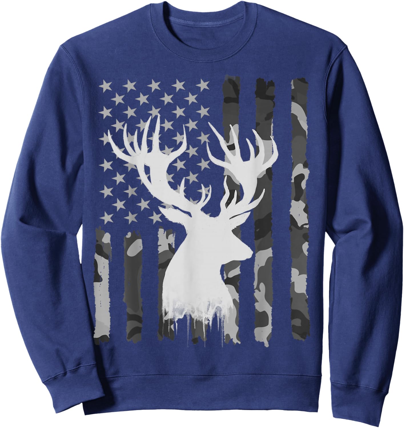 Funny Camouflage USA Flag Whitetail Buck Deer Hunting Lovers Sweatshirt - Sweatshirt | Navy