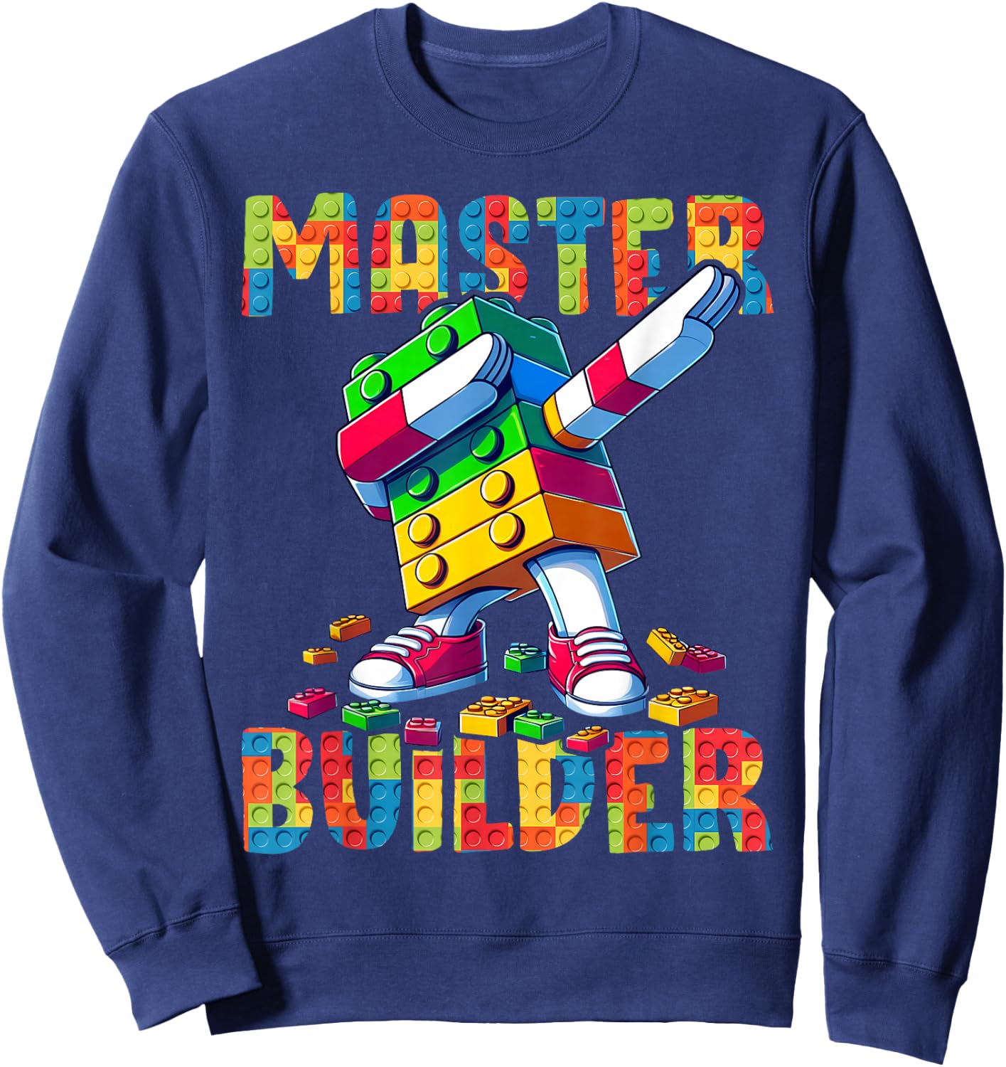 Master Builder Dabbing Blocks Bricks Building Kids Boys Fun Sweatshirt - Sweatshirt | Navy