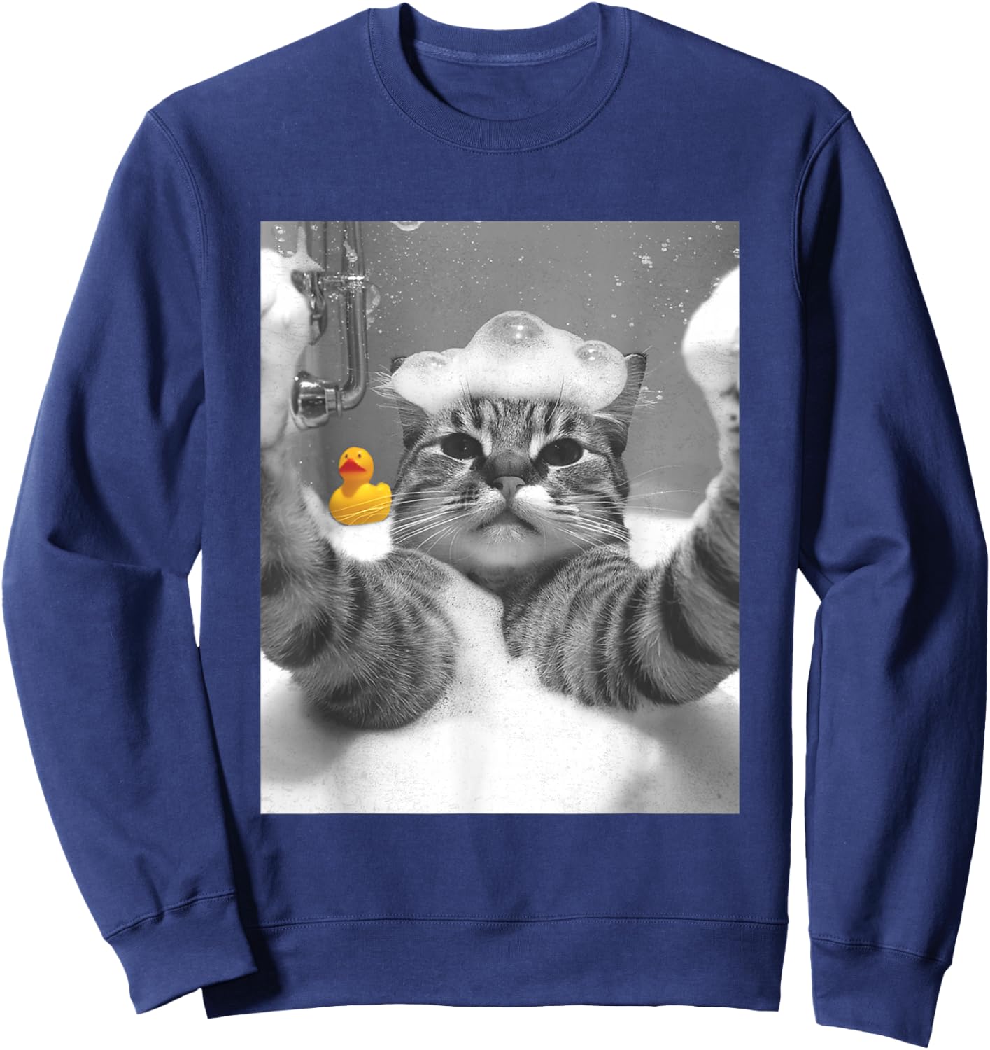 Lustige Katzen Meme Shirts & Zubehör Katze in Badewanne Selfie Schwarz Erwachsene Klein EU 40-50 Sweatshirt - Sweatshirt | Navy