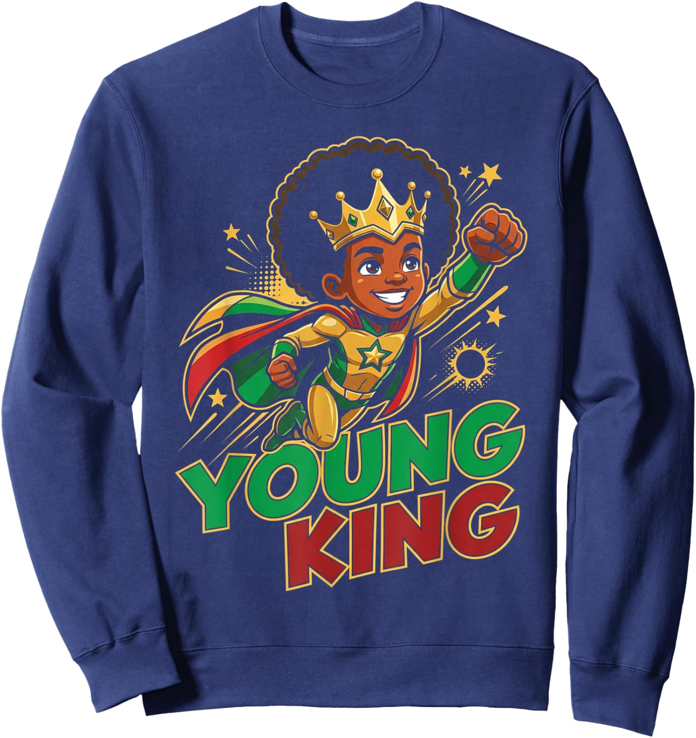 Black Young King Black History Month Juneteenth Kids Boys Sweatshirt - Sweatshirt | Navy