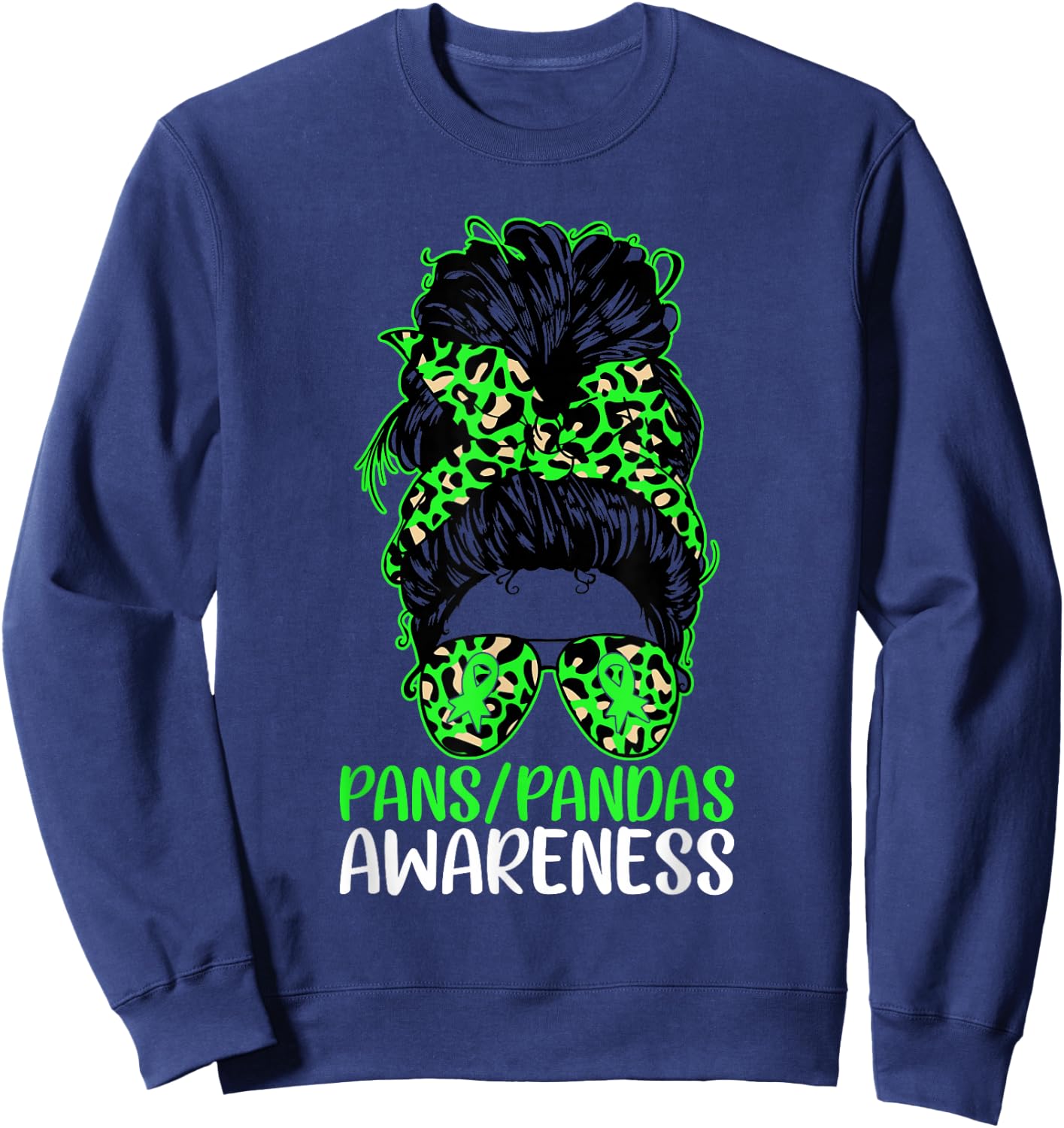PANS-PANDAS Awareness Messy Bun PANS-PANDAS Awareness Sweatshirt - Sweatshirt | Navy
