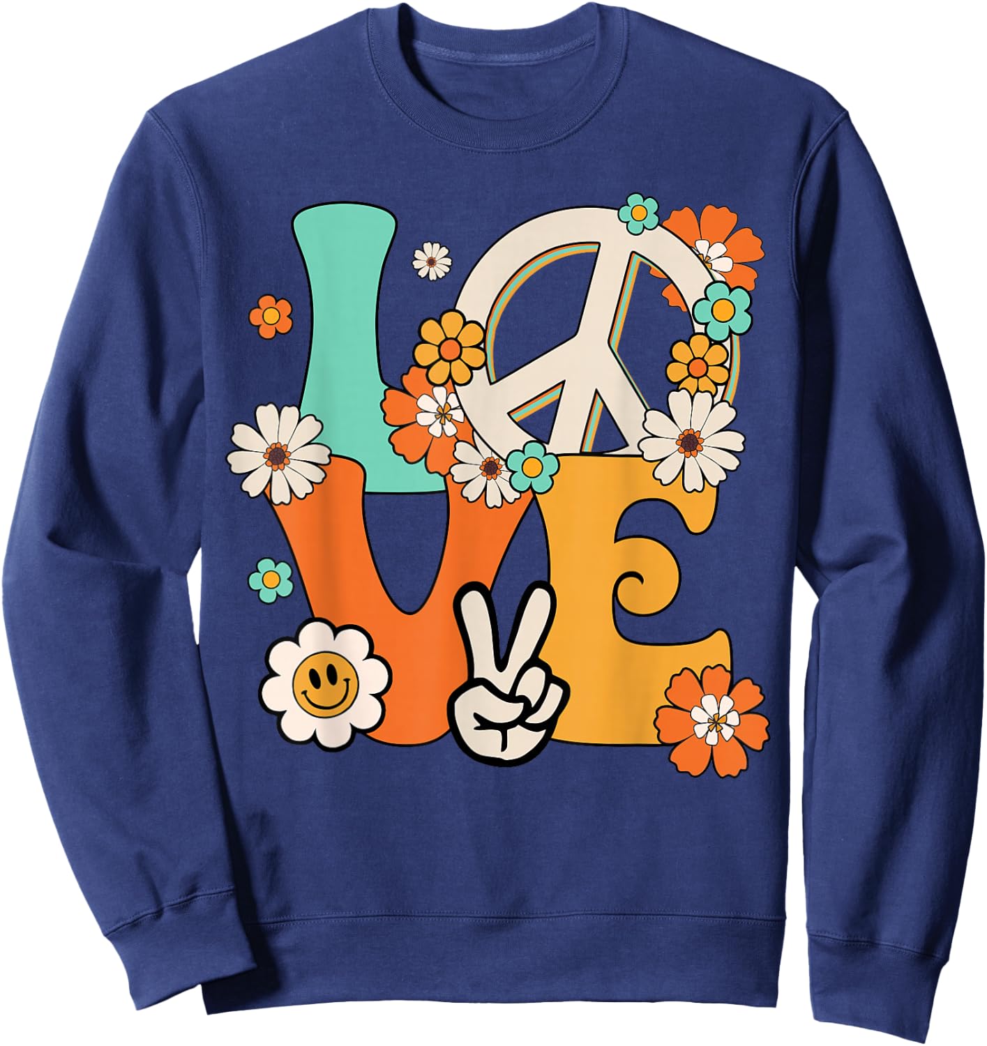Peace Sign Love 60s & 70s Hippie Style Shirt Sweatshirt - Sweatshirt | Navy