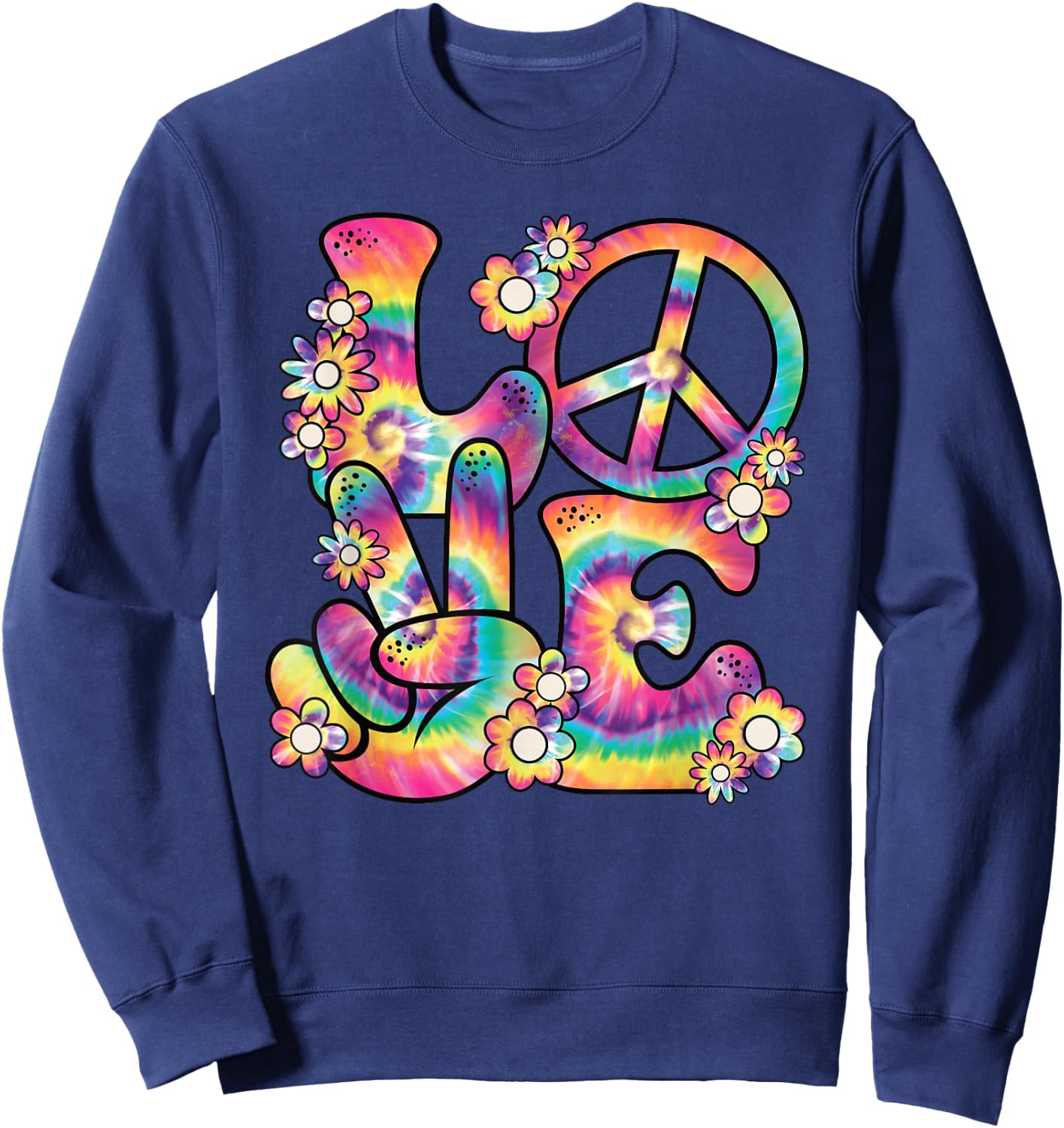 Hippie Love Peace 60s 70s Theme Party Outfit Costume , black Sweatshirt - Sweatshirt | Navy