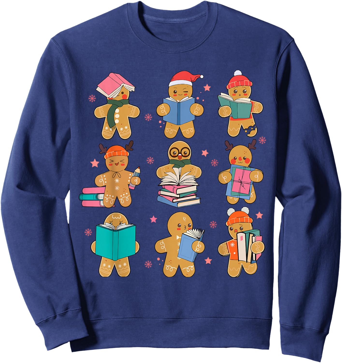 Gingerbreads Christmas Teacher Team Gingerbread Book Reading Sweatshirt - Sweatshirt | Navy