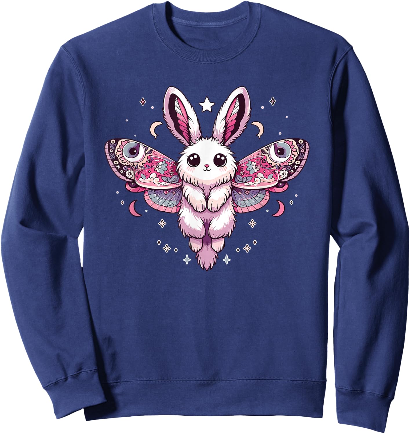Kawaii Pastel Goth Cute Creepy Bunny Moth Sweatshirt - Sweatshirt | Navy