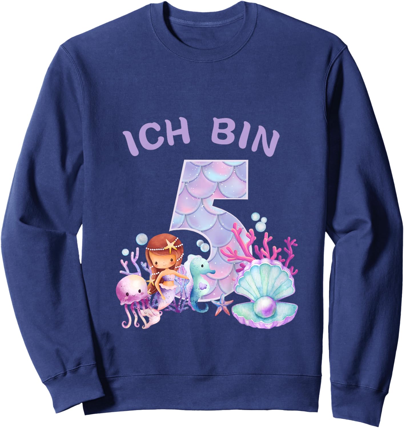 Kids Kids 5th Birthday Shirt Mermaid Mermaid Girls 5 Years , black Sweatshirt - Sweatshirt | Navy