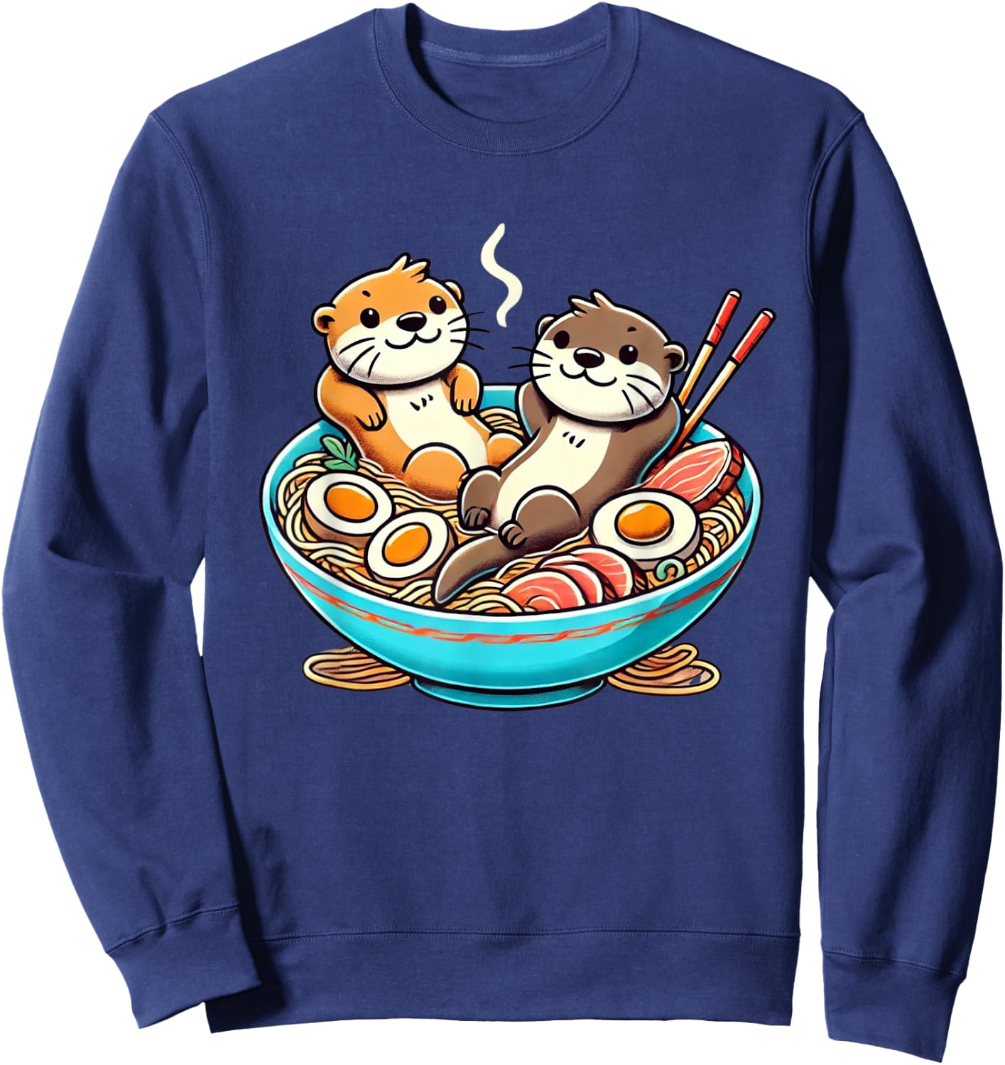 Kawaii Otter Shirt Japanese Ramen noodles Soup Otter Lover Sweatshirt - Sweatshirt | Navy