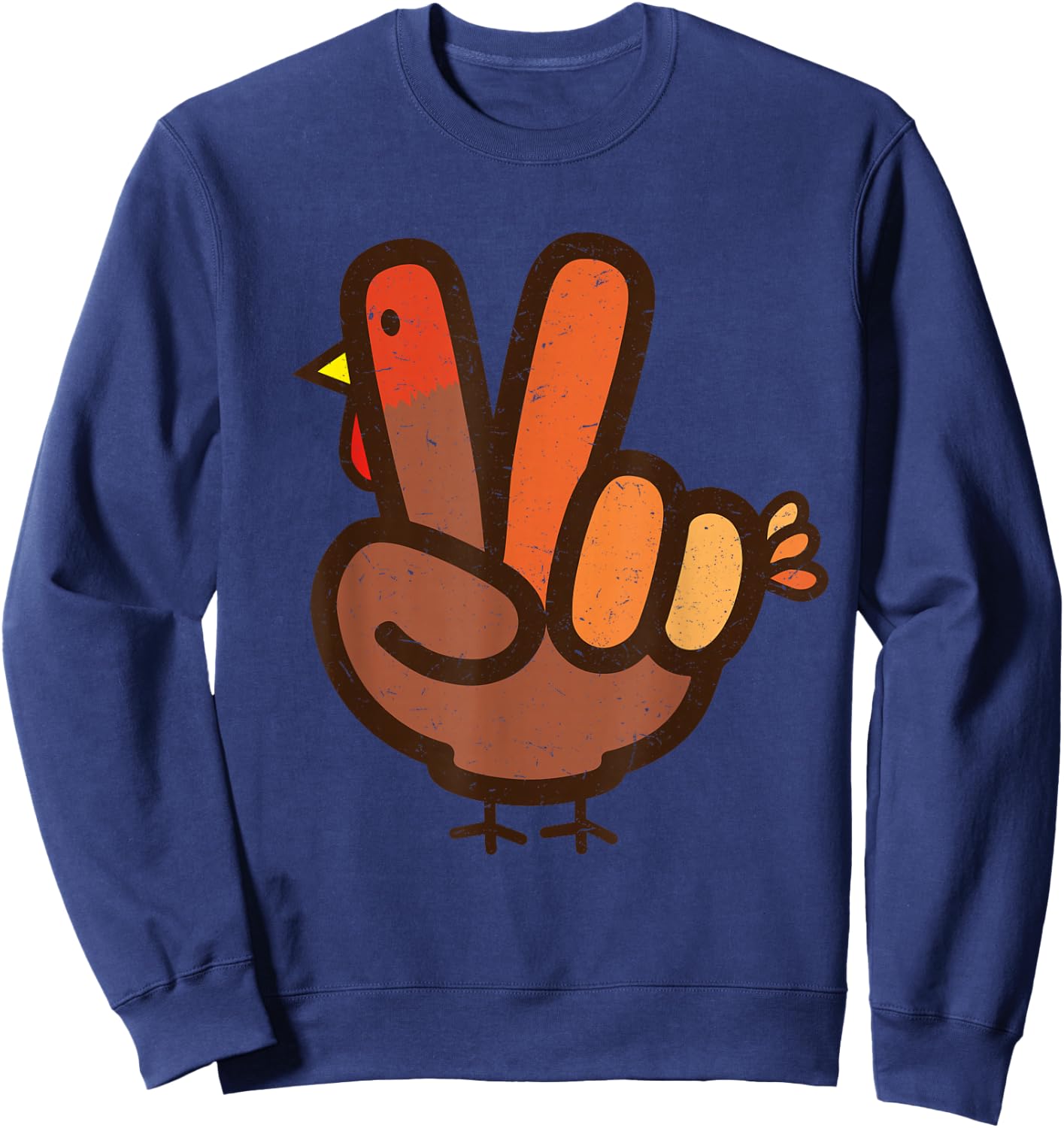 Peace Sign No Turkey Hand Kids Teens Family Thanksgiving Sweatshirt - Sweatshirt | Navy