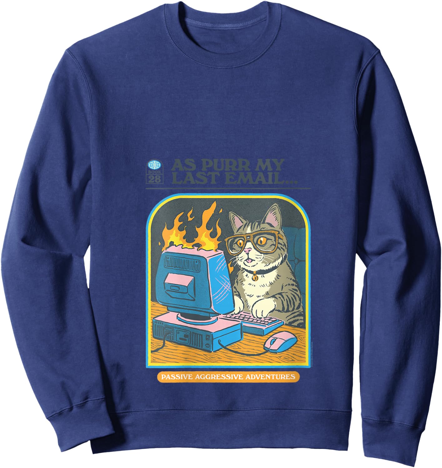 Steven Rhodes As Purr My Last Email Cat Humor V-Neck Sweatshirt - Sweatshirt | Navy