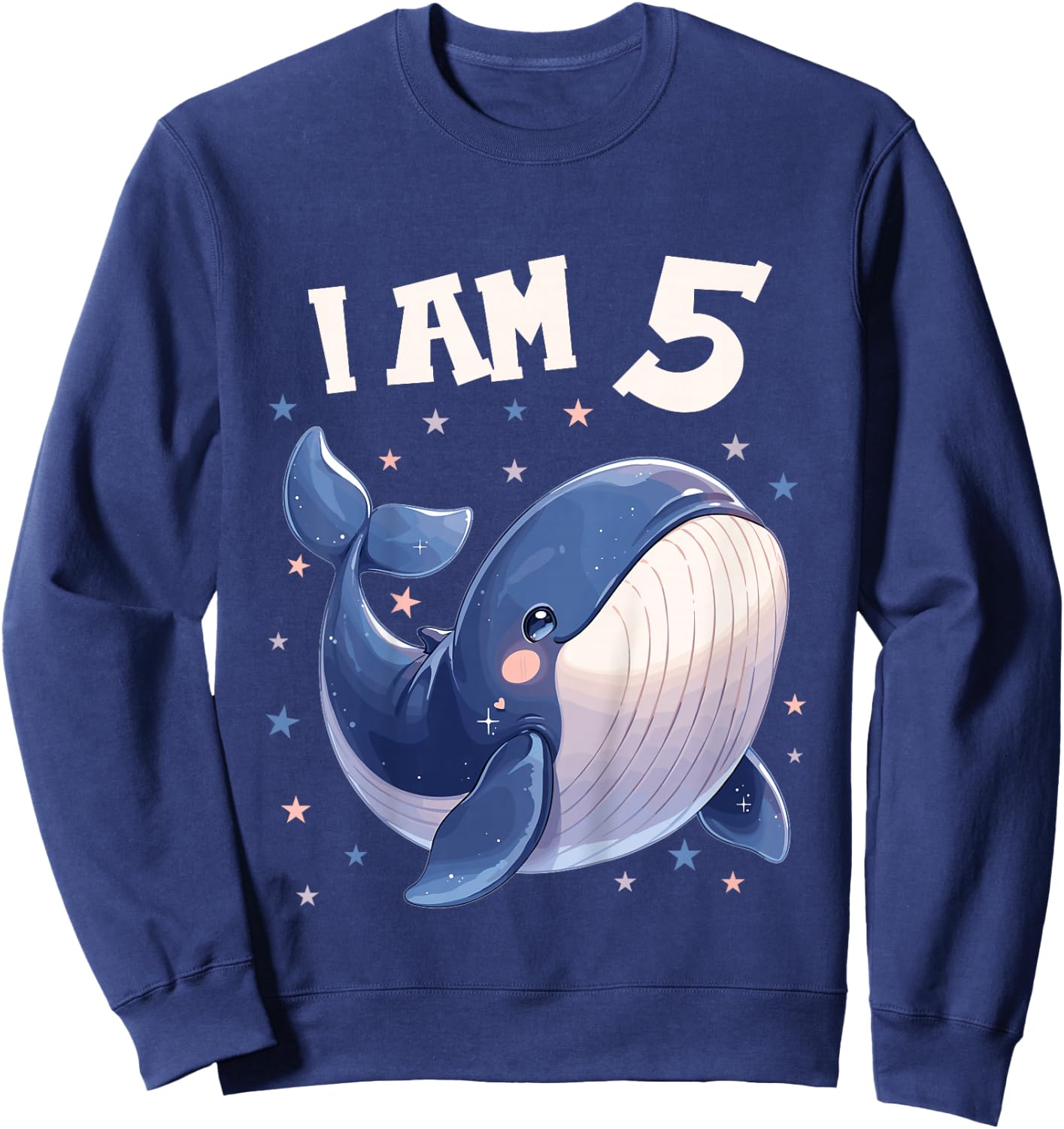5 Years old 5 birthday Blue Whales Boy Girl Blue Whale Sweatshirt - Sweatshirt | Navy