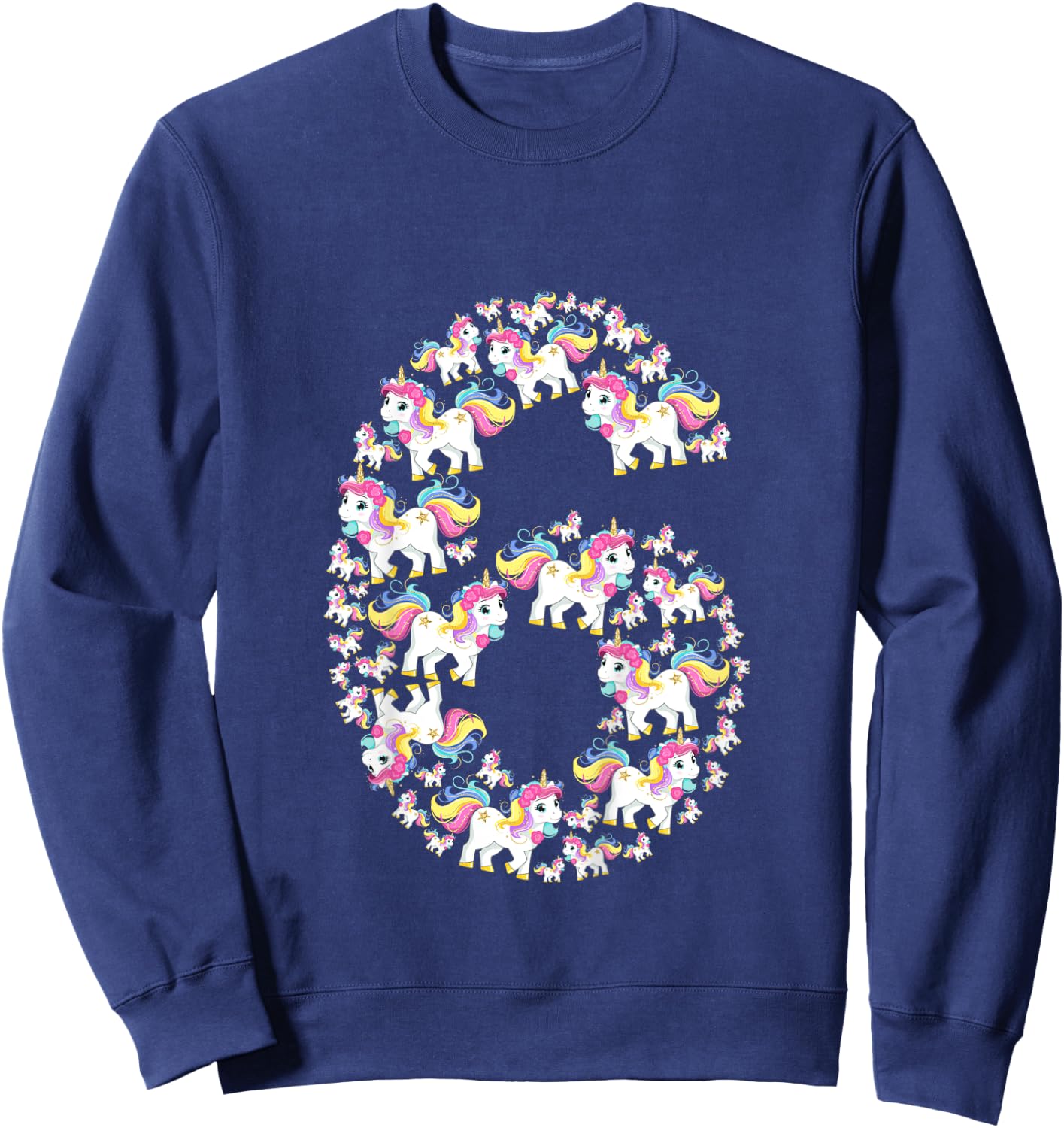 Kids Unicorn 6th Birthday Kids Girls 6 Years Old Sixth Six Sweatshirt - Sweatshirt | Navy