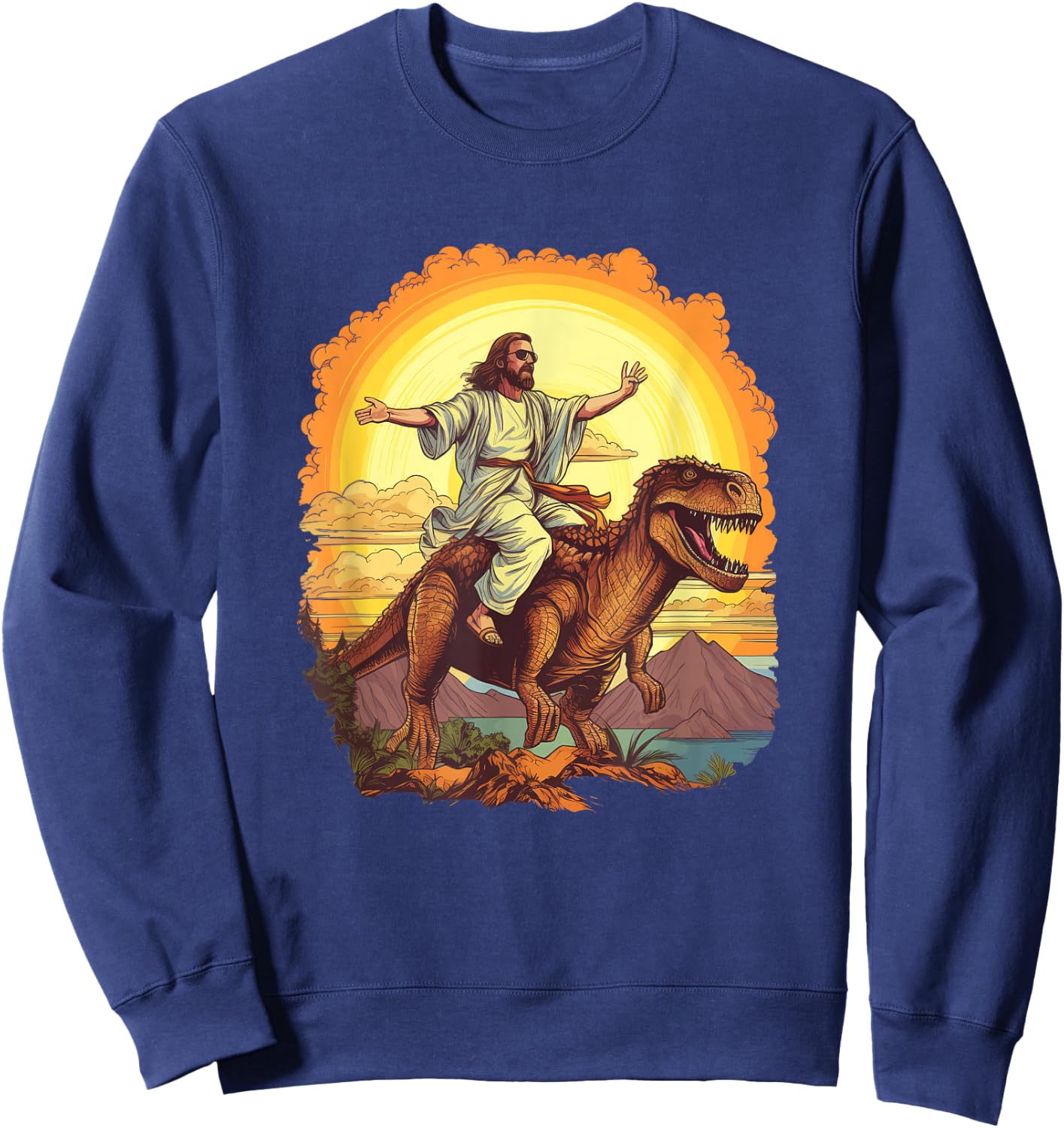 Lustiger Jesus reitender T-Rex Dinosaurier Meme Parodie für Gläubige Sweatshirt - Sweatshirt | Navy