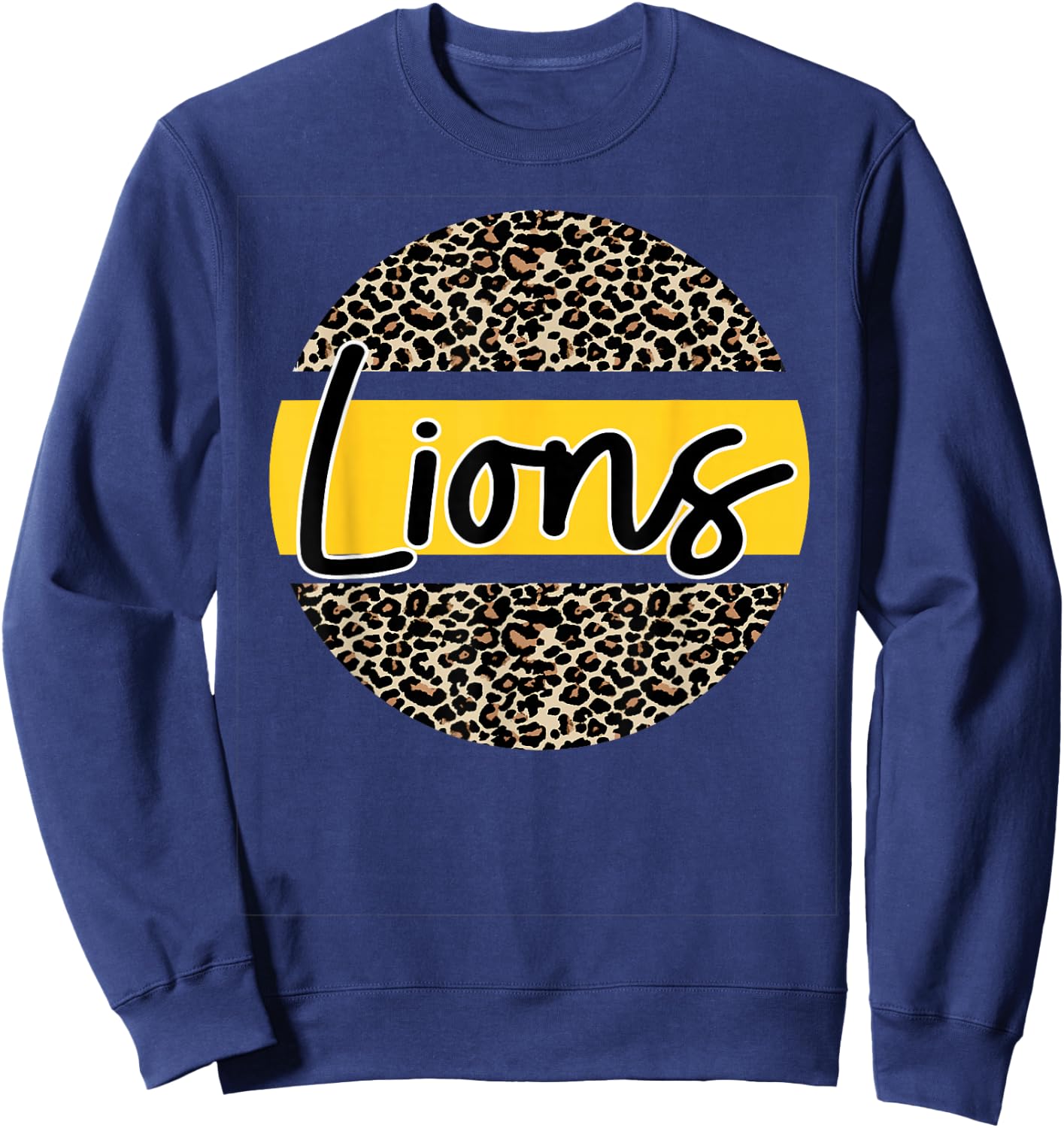 Lions School Spirit Leopard Print Yellow Sweatshirt - Sweatshirt | Navy