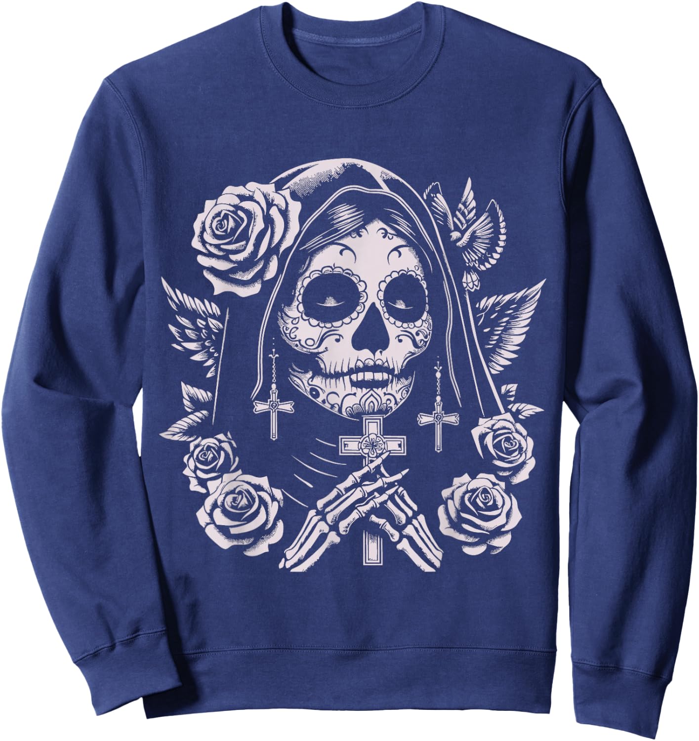Skull Santa Muerte Grim Reaper , Black, S Sweatshirt - Sweatshirt | Navy
