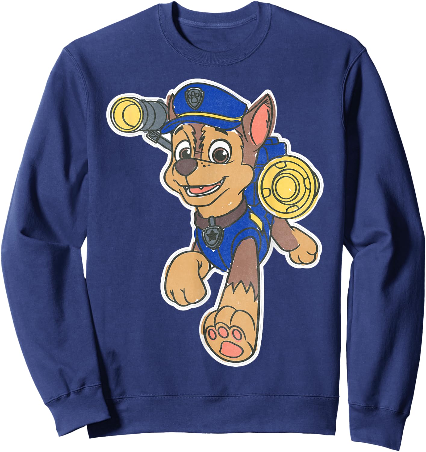 Paw Patrol Chase Character Patch - Boys' Black Short Sleeve Classic Fit - Small Sweatshirt - Sweatshirt | Navy