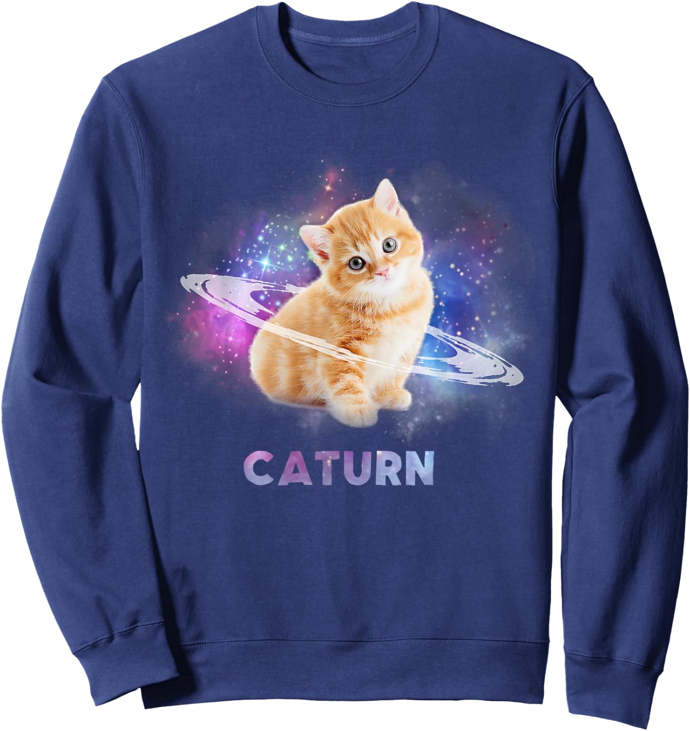 Cat in space caturn Women Girls Kids Sweatshirt - Sweatshirt | Navy