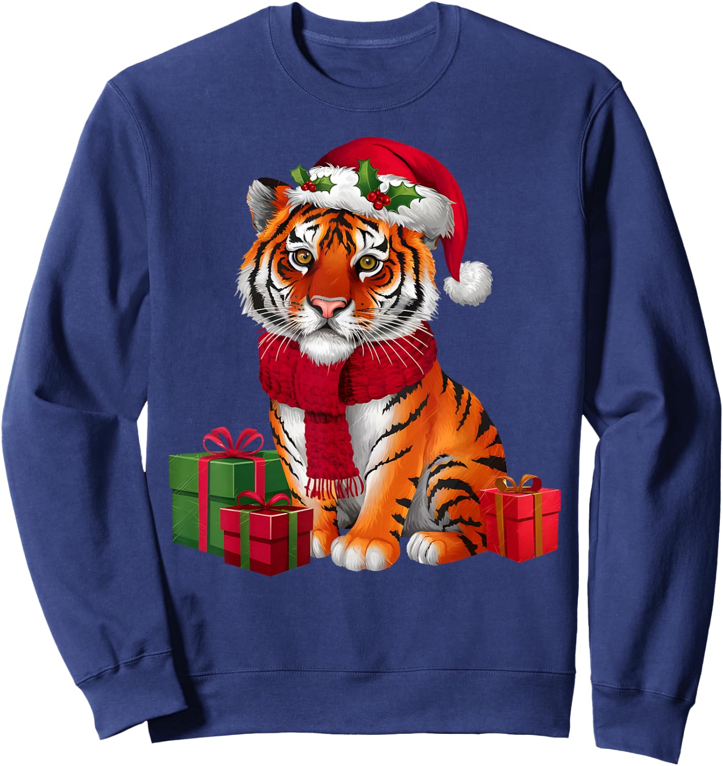 Xmas Holiday Santa Bengal Tiger Christmas Sweatshirt - Sweatshirt | Navy