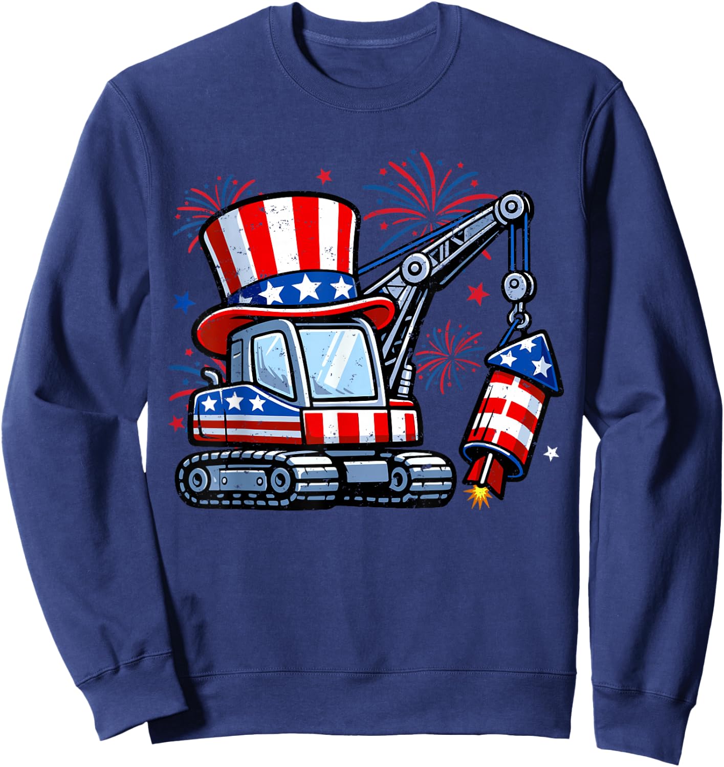 Crane Truck Firecrackers 4th of July Patriotic Boys Toddler Sweatshirt - Sweatshirt | Navy