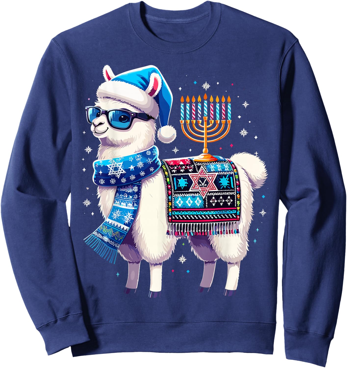 Hanukkah Llama Alpaca Chanukah Sweatshirt - Sweatshirt | Navy
