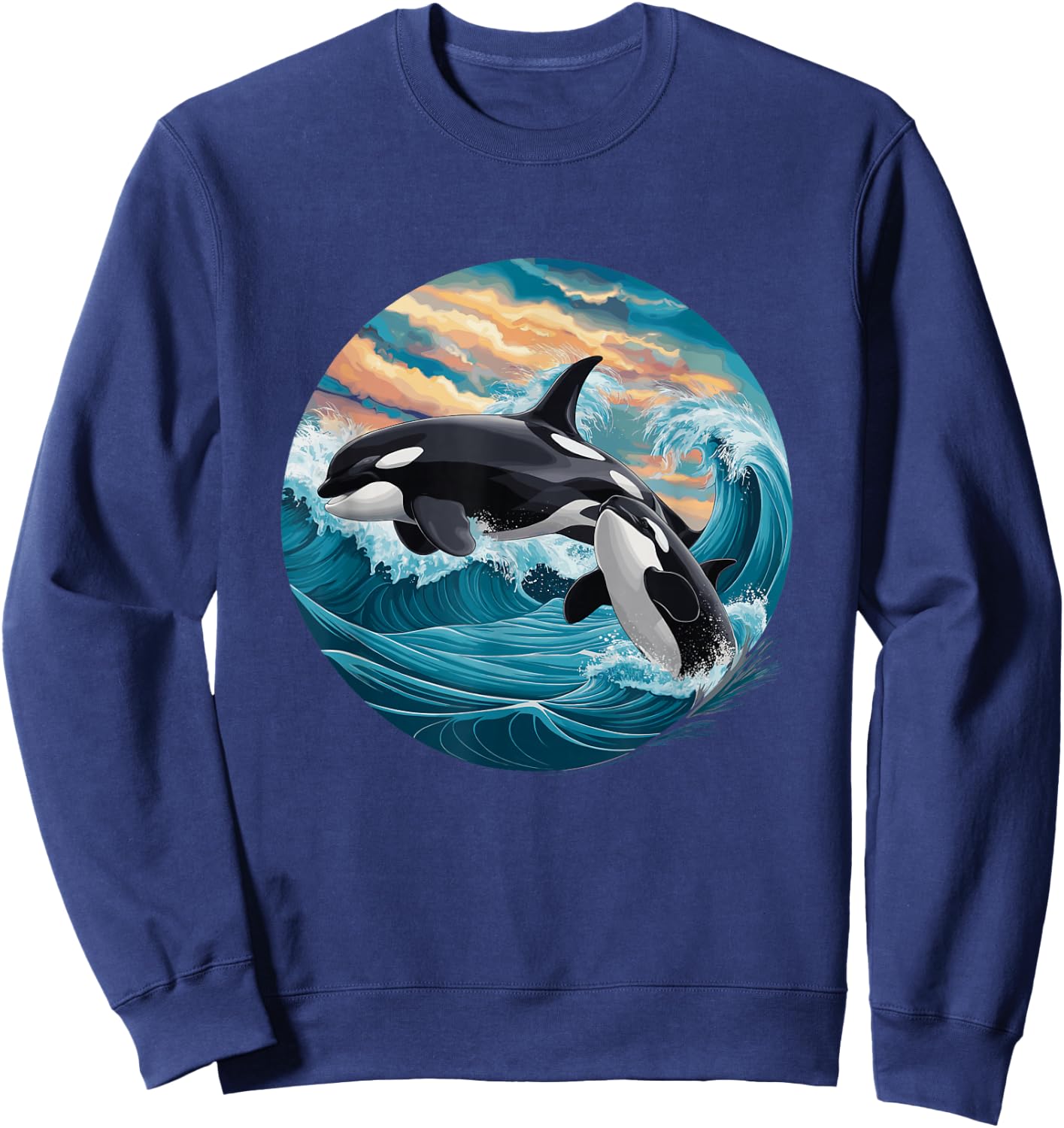 Killer Whale Ocean Orca Waves Boys Kids Orca Sweatshirt - Sweatshirt | Navy