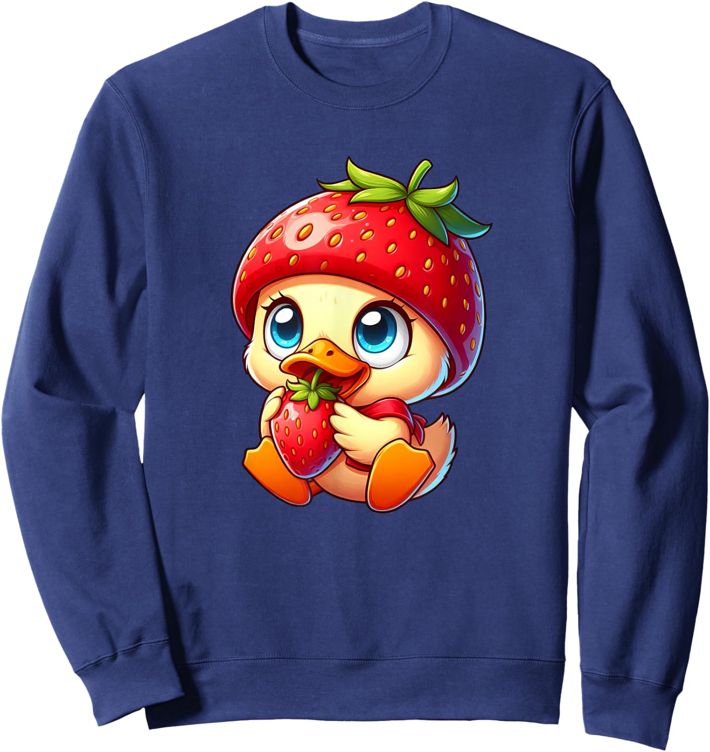 Cute Cartoon Duck Strawberry Fruit Whimsical Sweatshirt - Sweatshirt | Navy