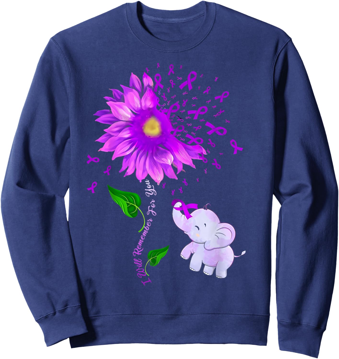 I'll Remember For You Purple Elephant Alzheimer's Awareness Sweatshirt - Sweatshirt | Navy