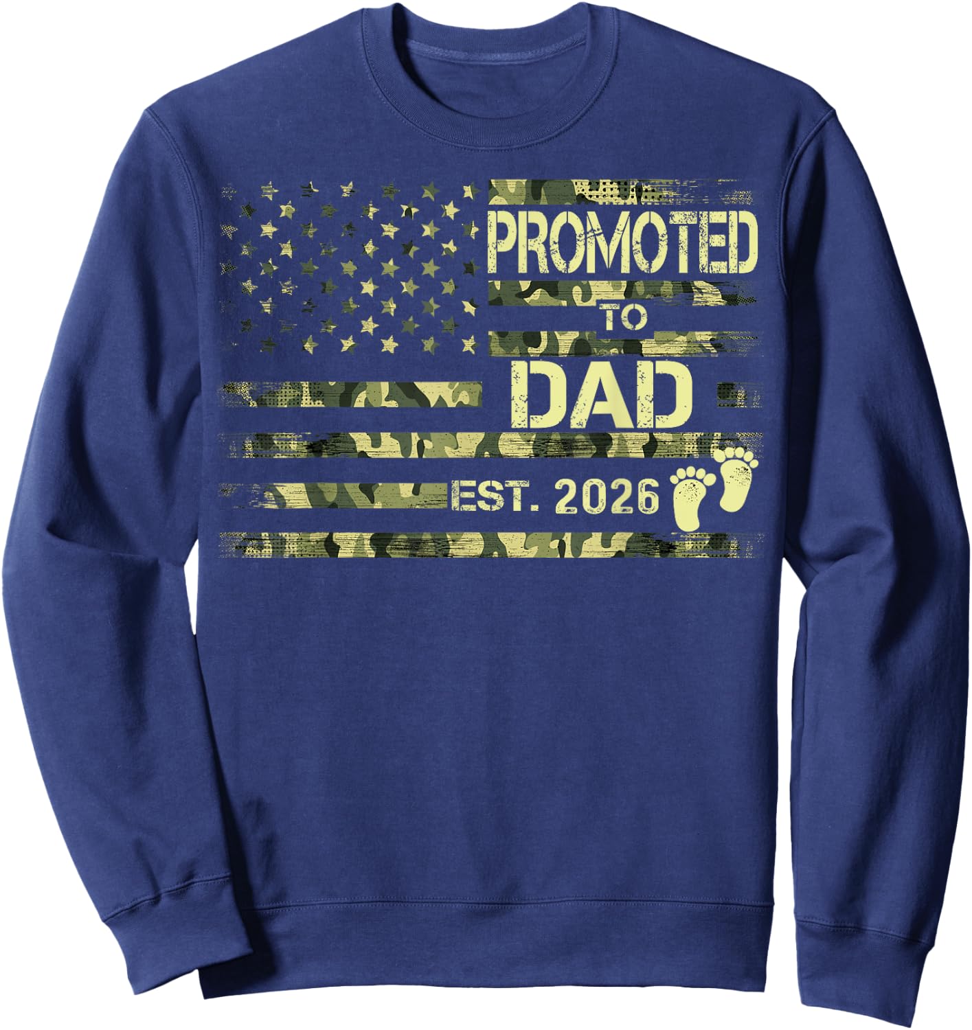 Promoted To Dad Est 2026 Pregnancy American Flag Camo Kids Men Sweatshirt - Sweatshirt | Navy