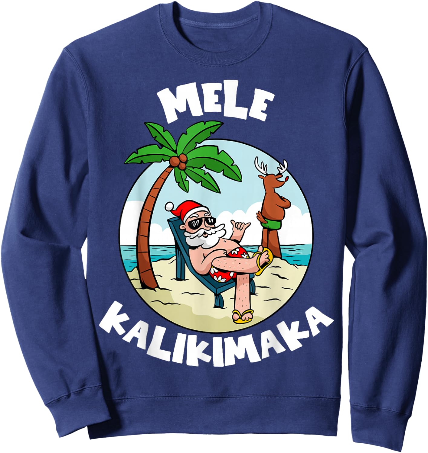 Mele Kalikimaka Hawaii Christmas Surfing Santa Xmas Summer Sweatshirt - Sweatshirt | Navy