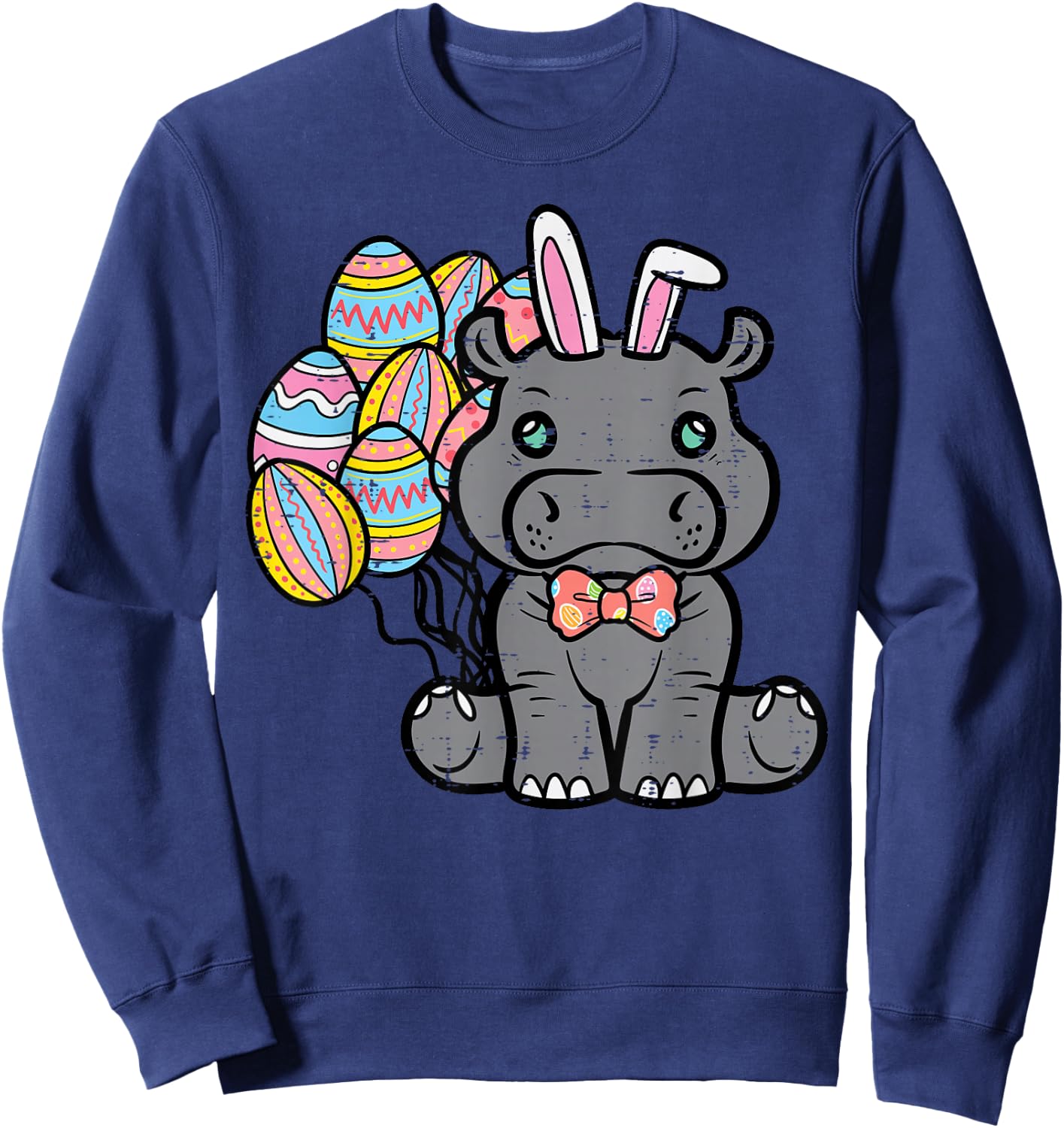 Easter Hippo Bunny Eggs Hippopotamus Girls Boys Kids Women Sweatshirt - Sweatshirt | Navy