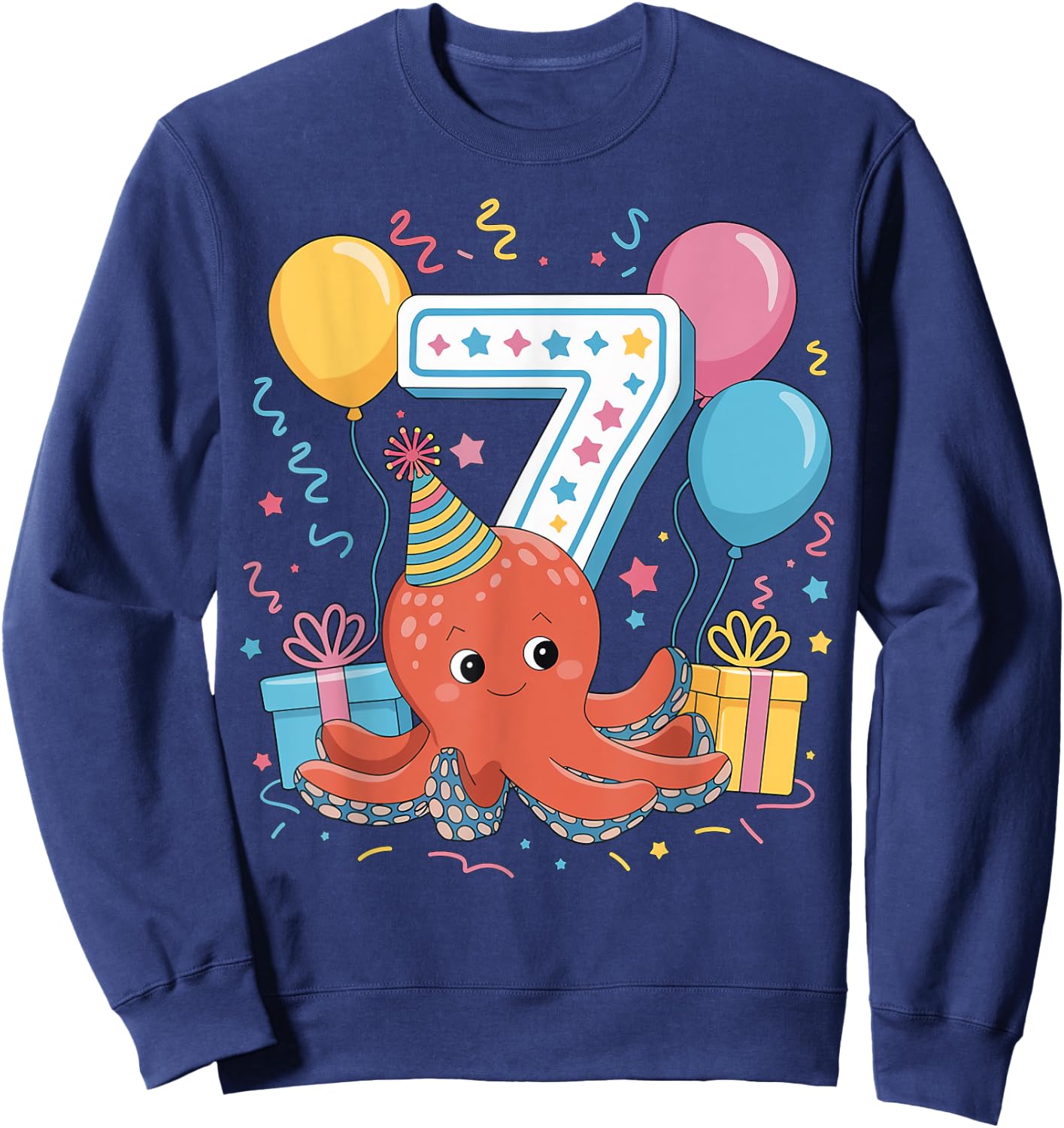 Octopus 7th birthday boy girl 7 years old seventh Octopus Sweatshirt - Sweatshirt | Navy