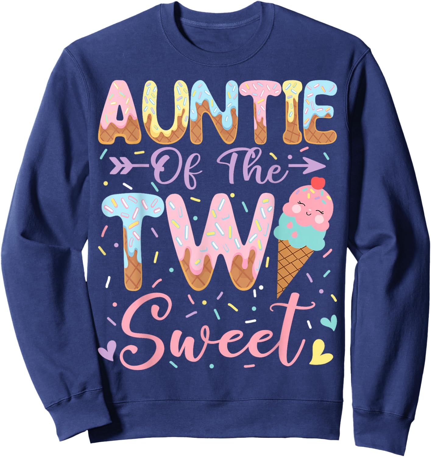 Auntie of The Two Sweet 2nd Birthday Girl Ice Cream Sweatshirt - Sweatshirt | Navy