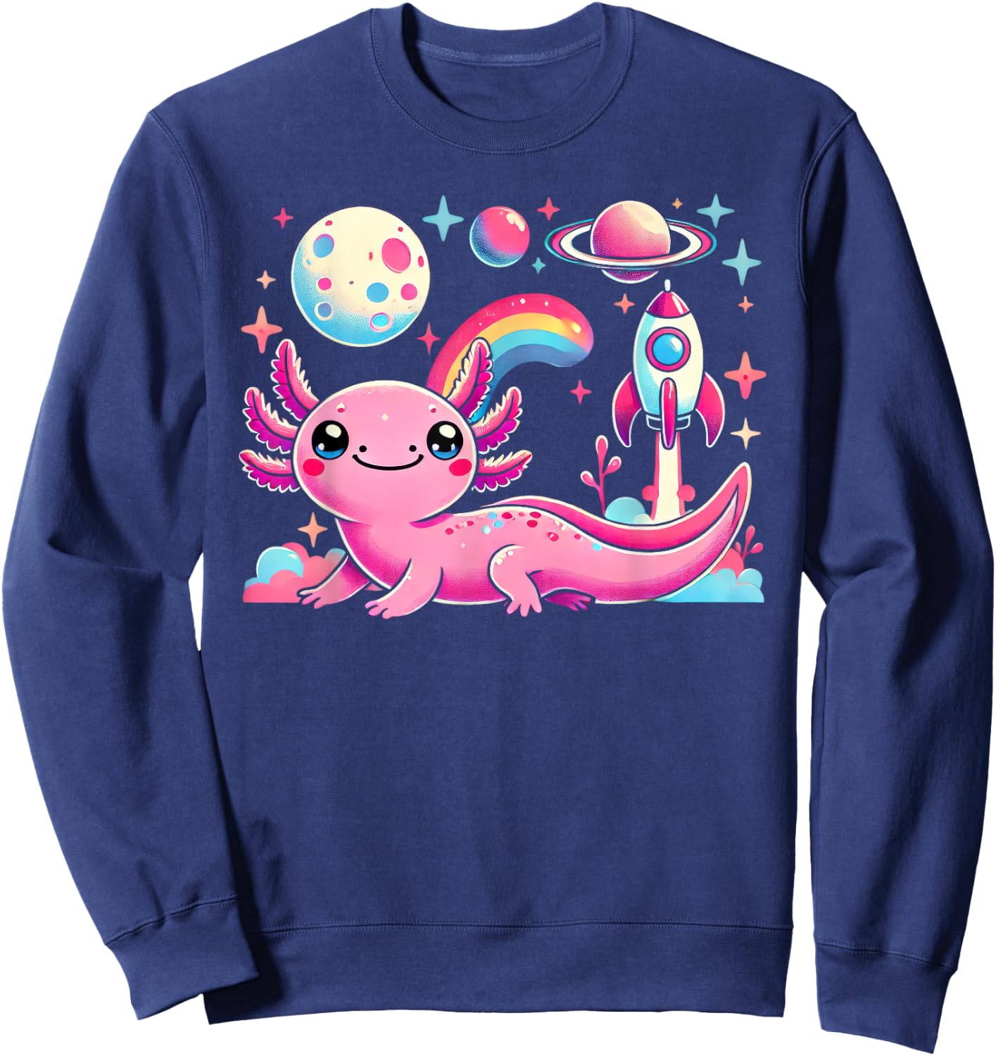 Kawaii Anime Astronaut Axolotl Lover Planets Space Kids Sweatshirt - Sweatshirt | Navy