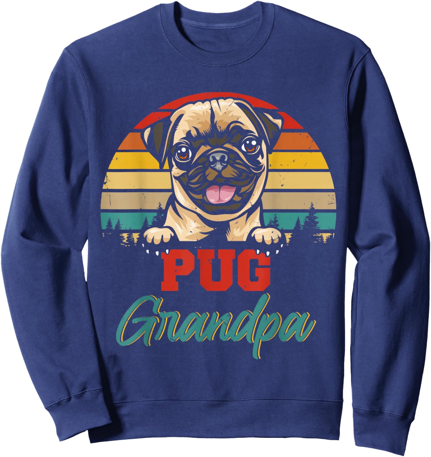 Vintage Retro Pug Grandpa Cool Father's Day Dog Lover Men Women Kids Sweatshirt - Sweatshirt | Navy