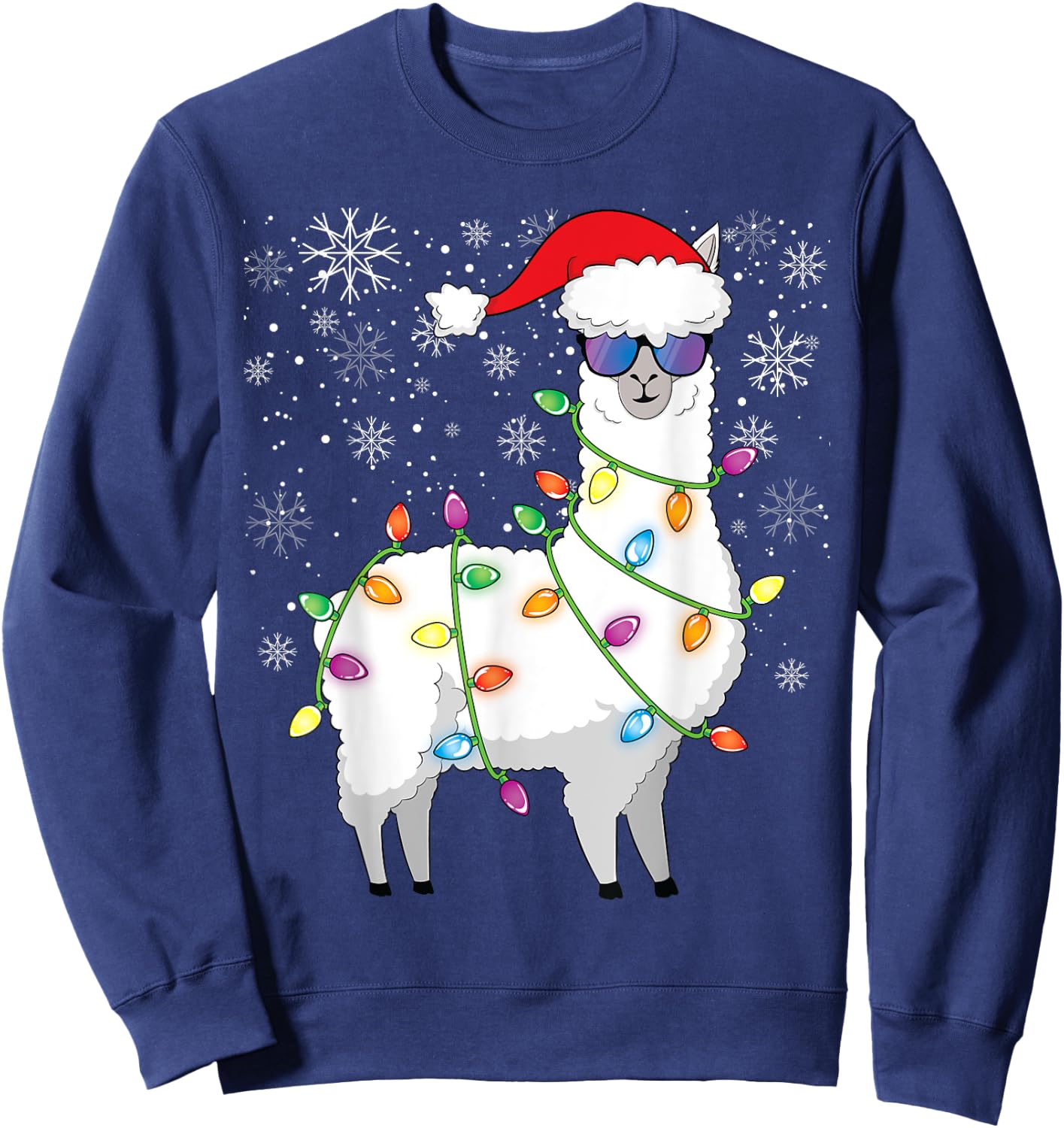 Christmas Llama Funny Christmas Alpaca Santa Llama Sweatshirt - Sweatshirt | Navy