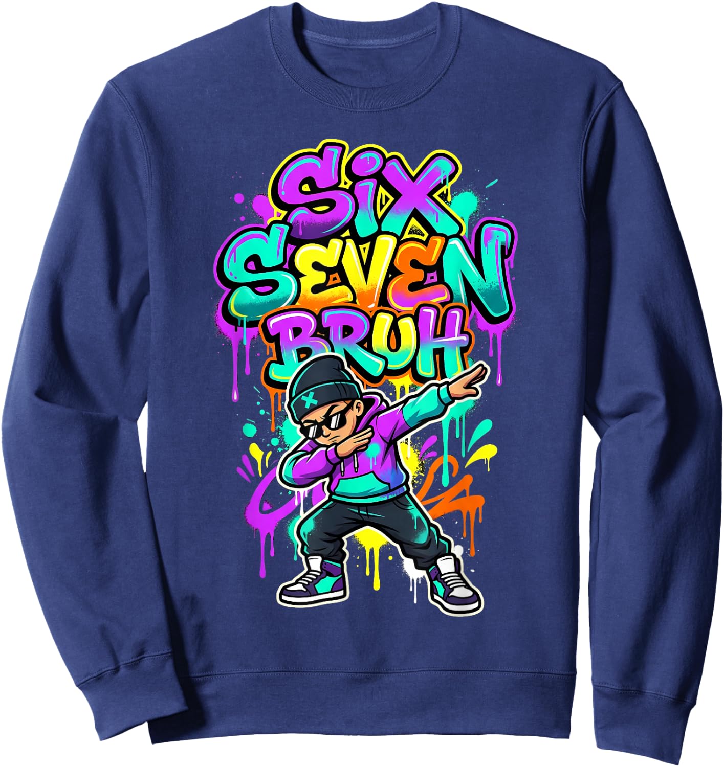 Six Seven 67 Schule Gen Alpha Slang Meme Sweatshirt - Sweatshirt | Navy