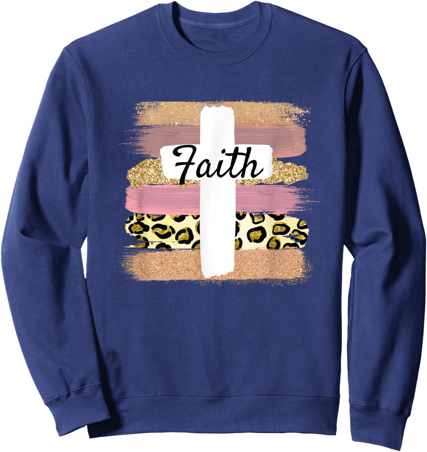 Christian Faith & Cross Leopard Cheetah Ombre Print Jesus Sweatshirt - Sweatshirt | Navy