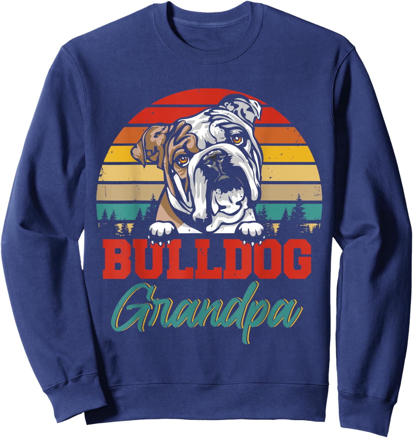 Vintage Retro Bulldog Grandpa Cool Father's Day Dog Lover Women Sweatshirt - Sweatshirt | Navy