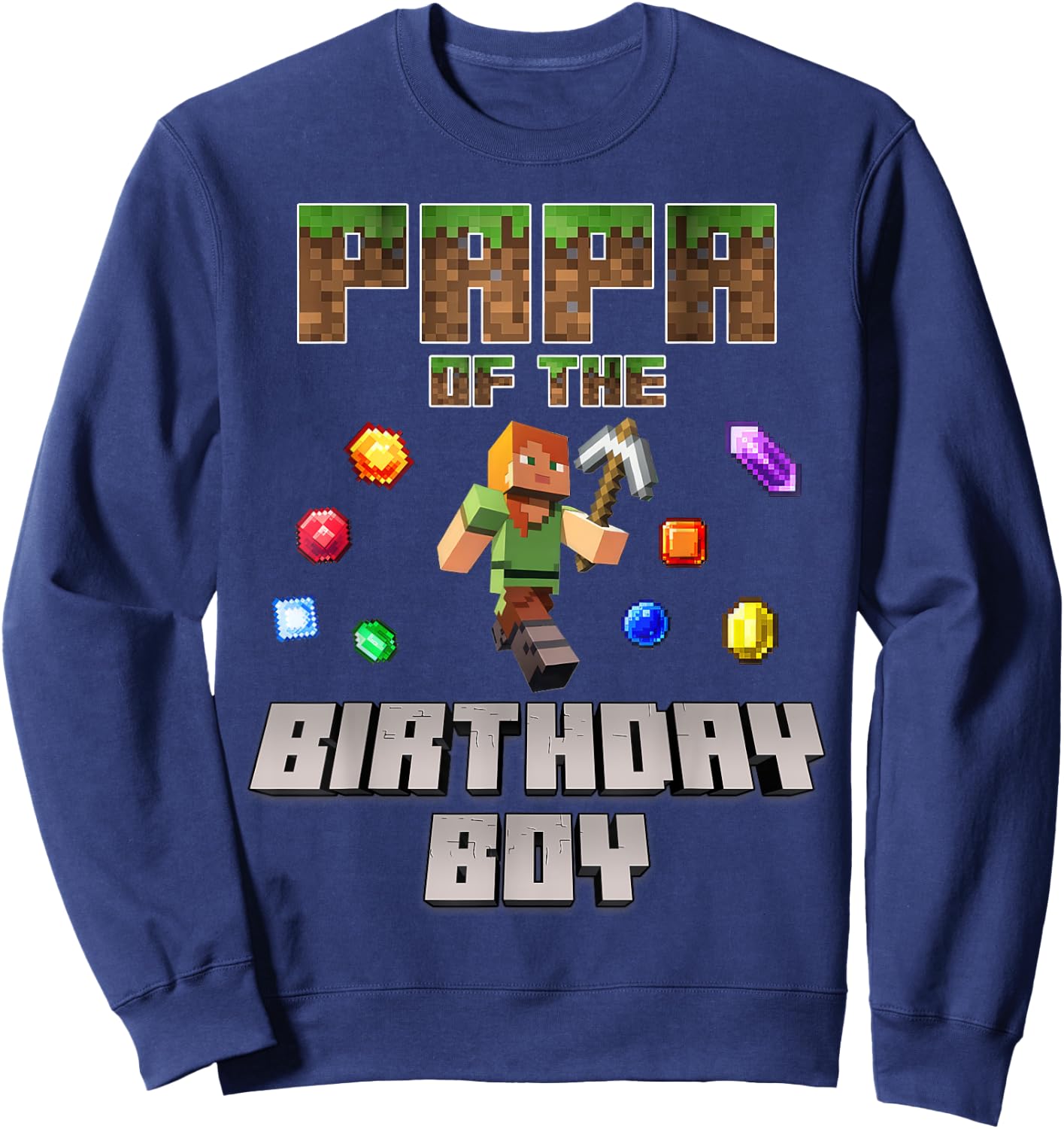 Papa Of The Birthday Boy Video Gamer Pixel Number Sweatshirt - Sweatshirt | Navy
