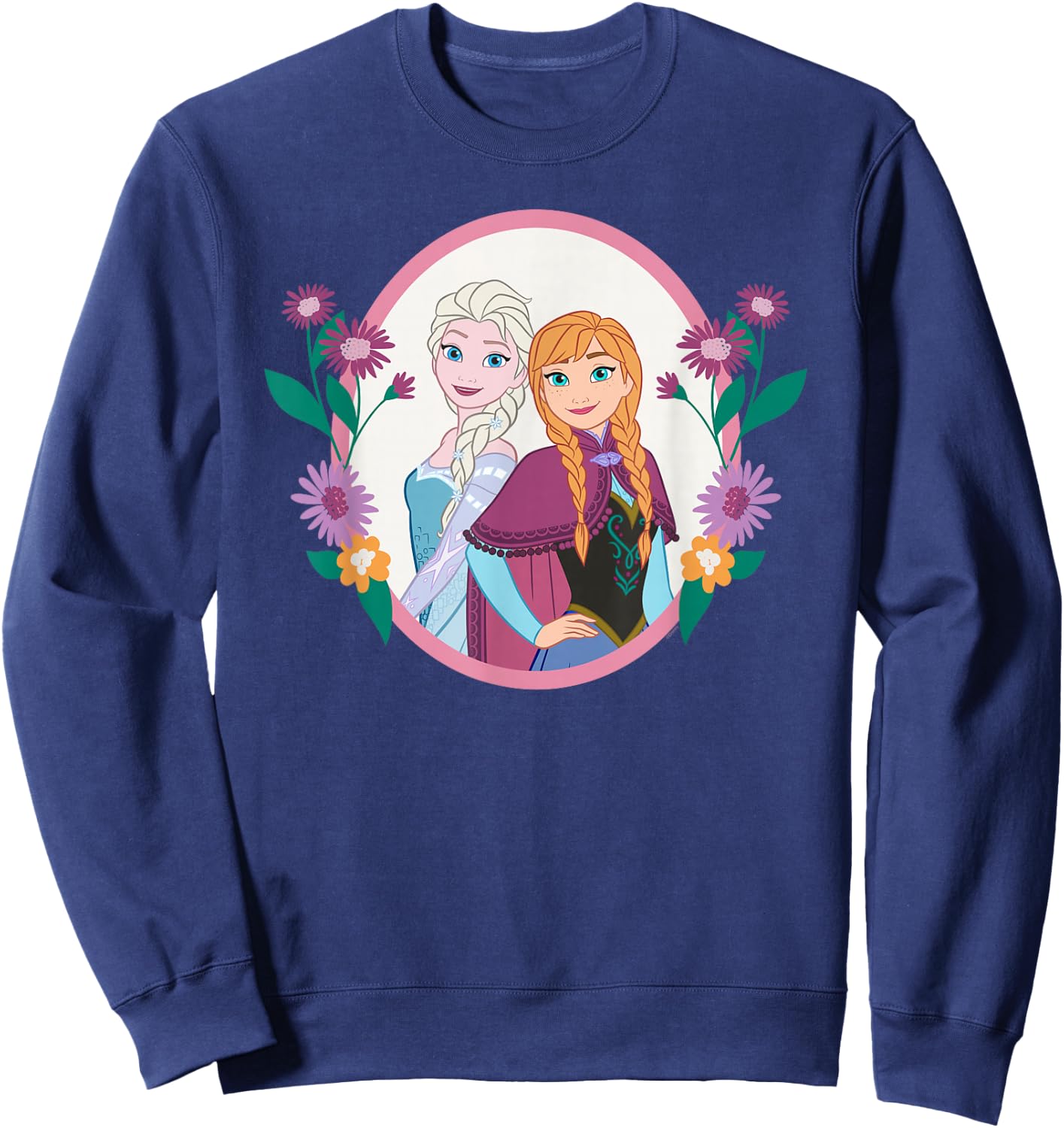 Disney Princess Frozen Elsa and Anna Easter Spring Flowers Sweatshirt - Sweatshirt | Navy