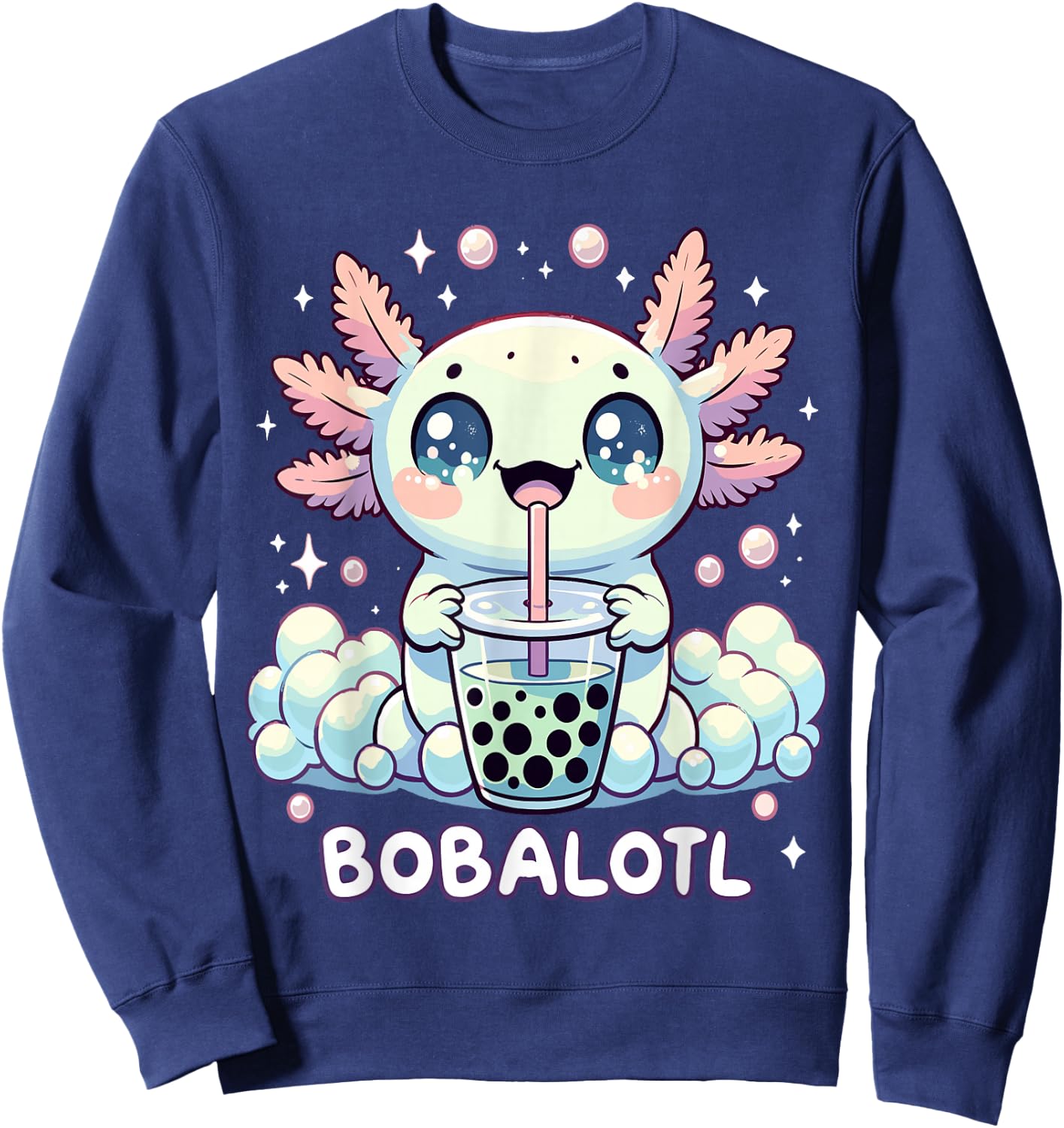 Axolotl Bubble Tea Anime Kawaii Cute Axolotl Sweatshirt - Sweatshirt | Navy