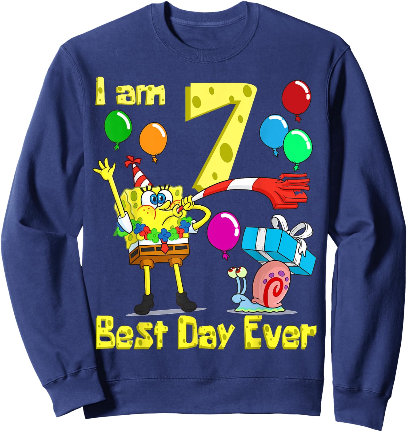 Mademark x SpongeBob SquarePants - SpongeBob I am 7 Years Old Birthday Party Sweatshirt - Sweatshirt | Navy