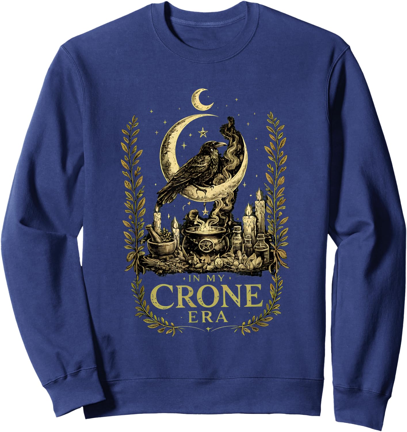 in My Crone Era Witchy Spiritual Gothic Raven Graphic Sweatshirt - Sweatshirt | Navy