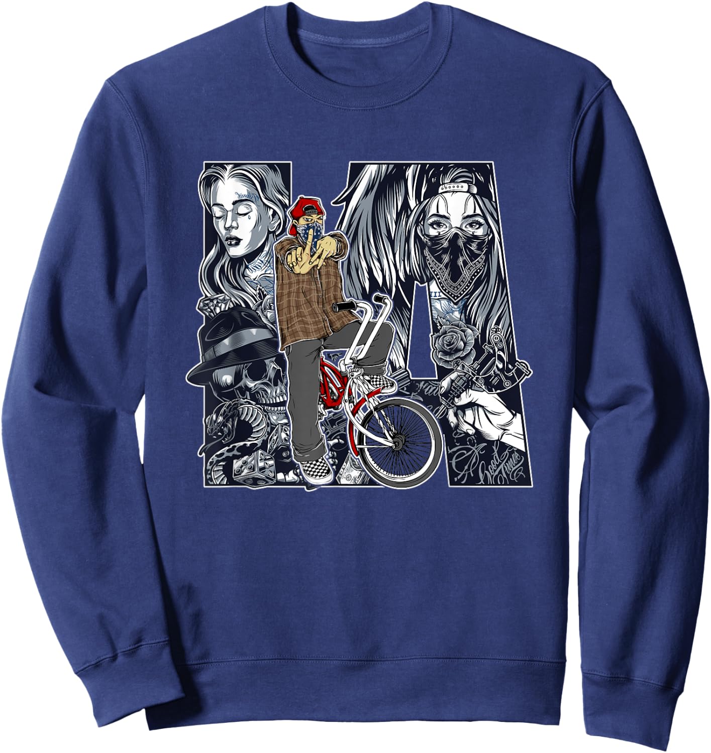 Lowrider Bike, LA Chicano Cholo, Los Angeles Lowrider Sweatshirt - Sweatshirt | Navy
