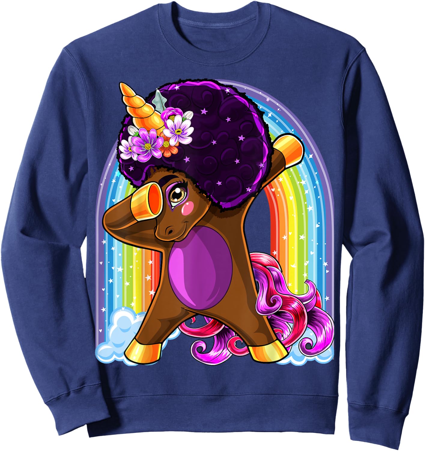 Dabbing Unicorn Afro Natural Hair African American Shirt Sweatshirt - Sweatshirt | Navy