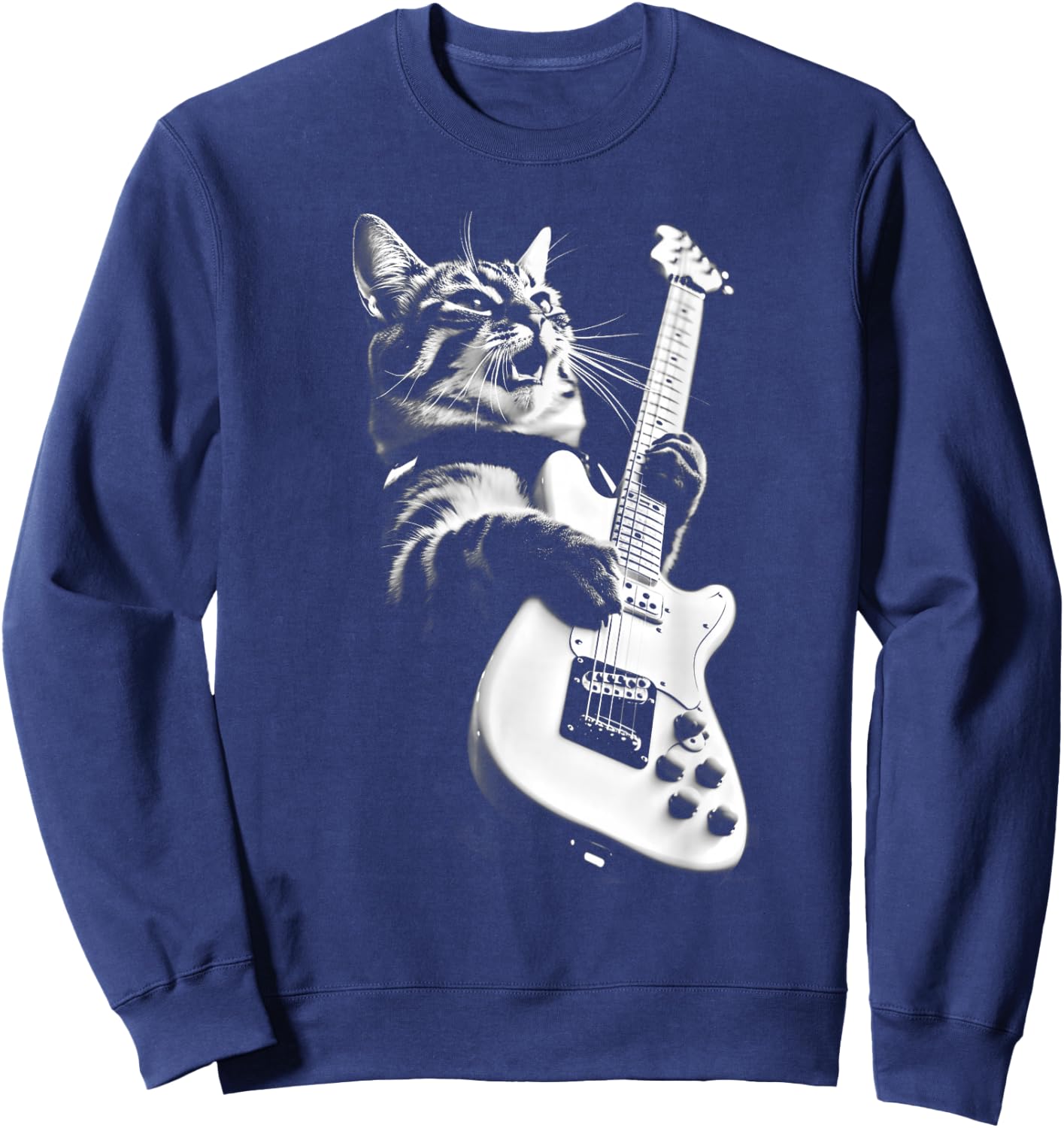 Rock Cat Playing Guitar - Funny Guitar Cat Sweatshirt - Sweatshirt | Navy