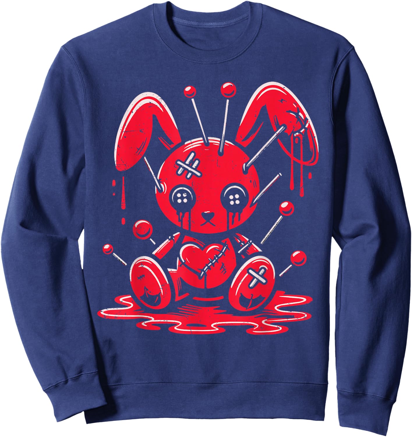 Stitched Bunny Rabbit Pastel Goth Anime Kawaii Gothic Grunge Sweatshirt - Sweatshirt | Navy