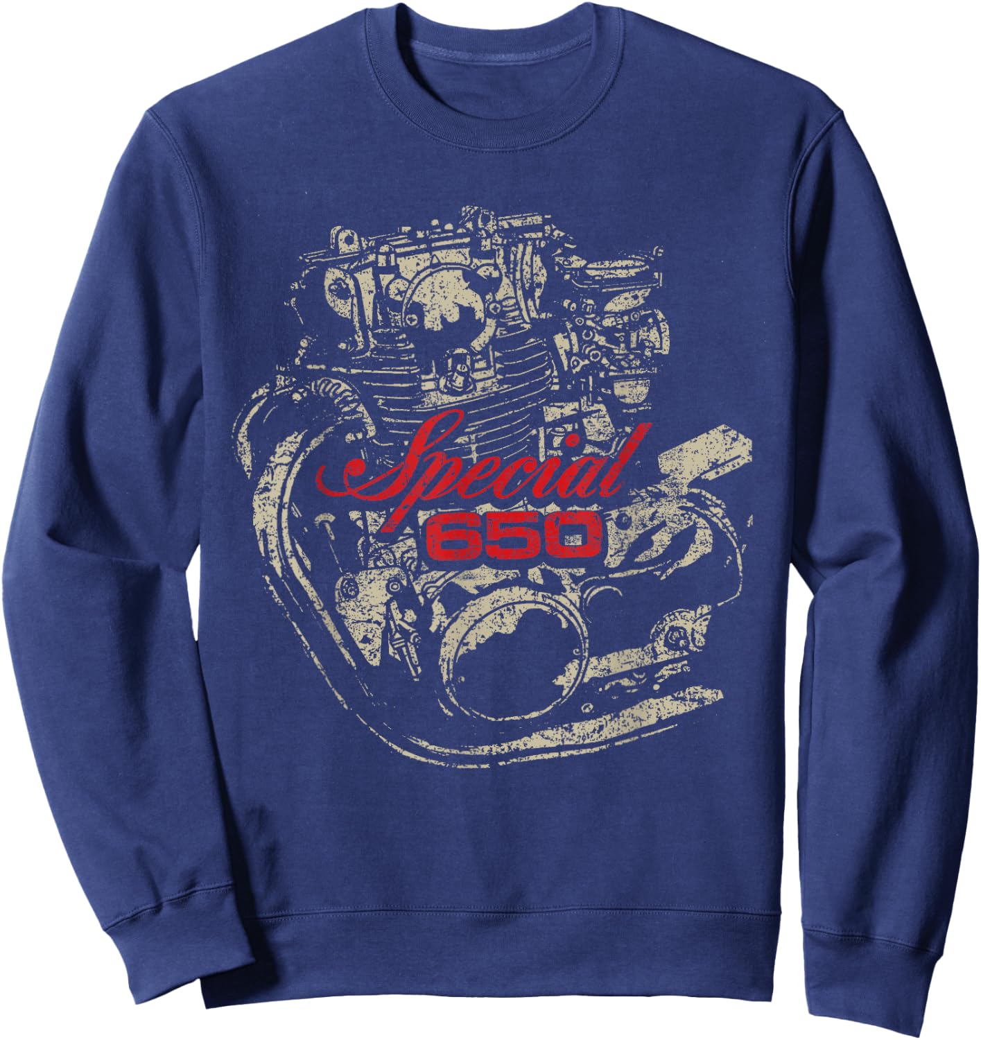 XS650 Special Engine Distressed Retro Design Sweatshirt - Sweatshirt | Navy