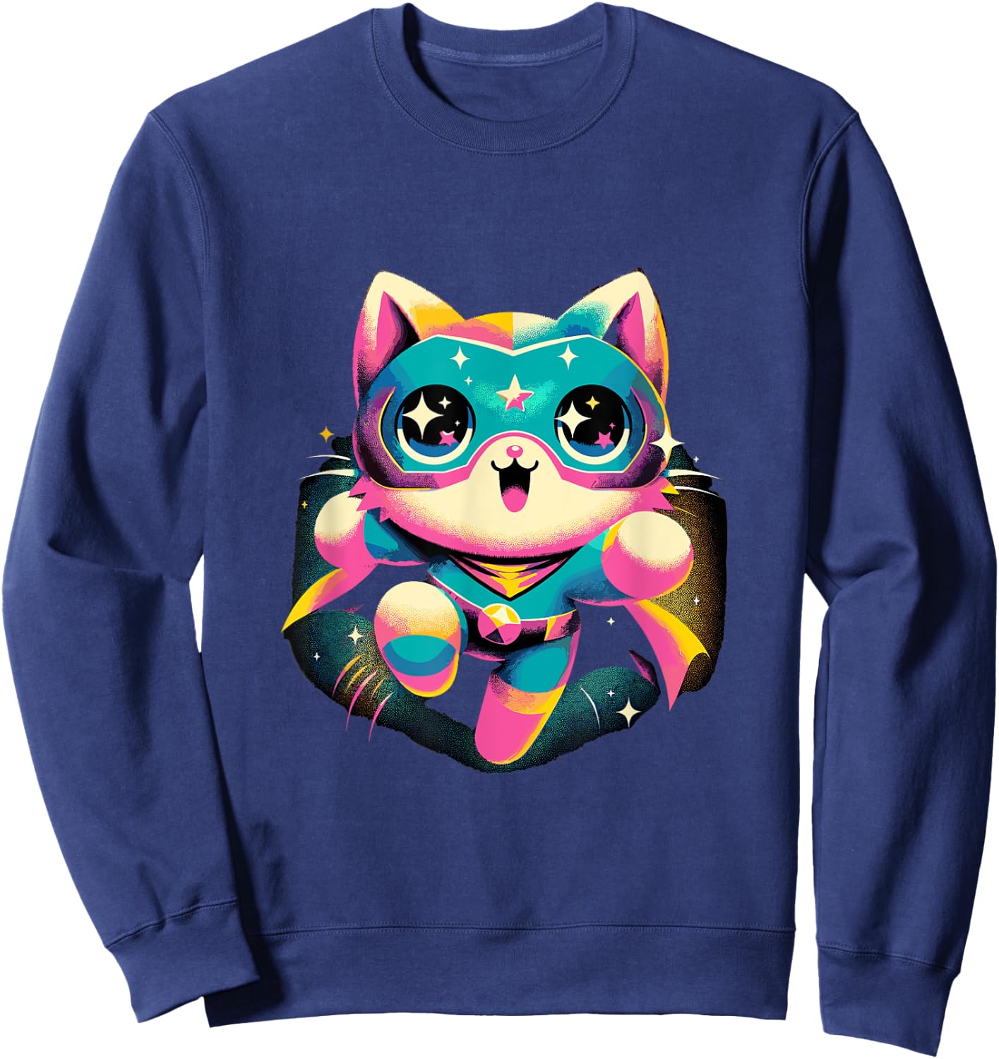 Kawaii Cat Hero - Cute Anime Superhero , Small, Black Sweatshirt - Sweatshirt | Navy