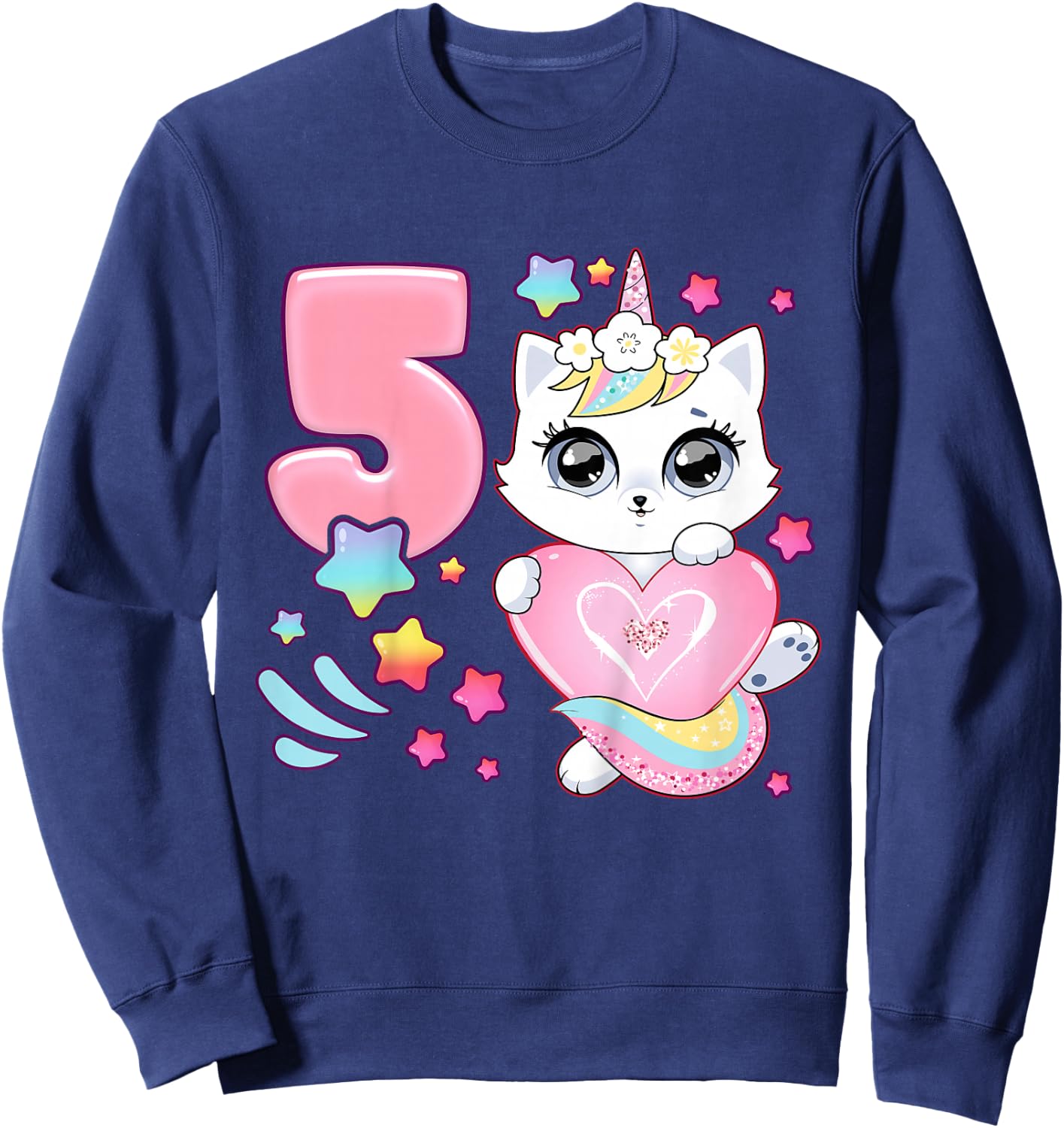 Geburtstag Mädchen 5 Jahre, Katze, Einhorn, 5. Geburtstag Sweatshirt - Sweatshirt | Navy